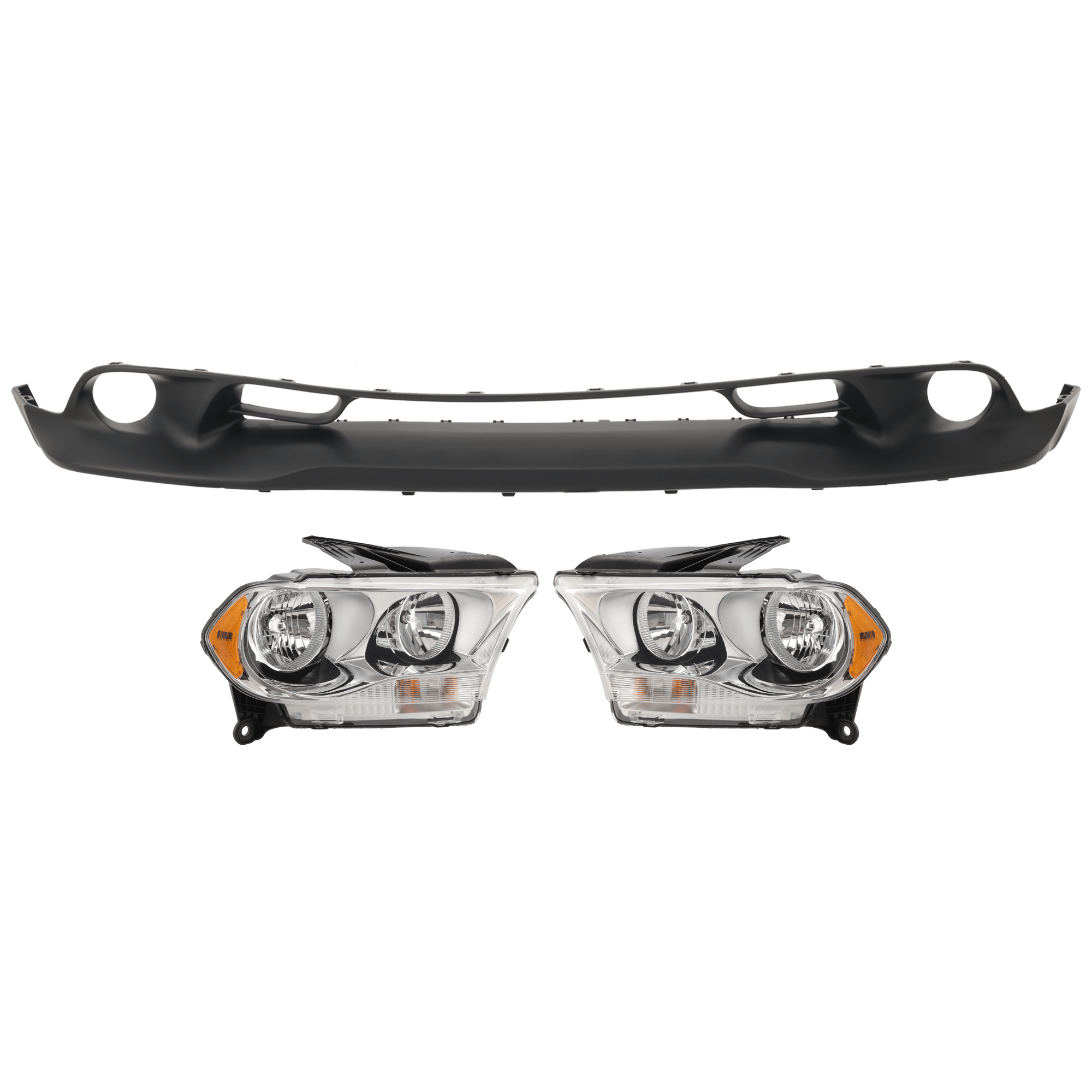 AM DURANGO 11-13 HEAD LAMP RH AND LH 3 pc Kit Assembly Halogen with Bumper Cover SKU KIT 072926 NM352 Partslink CH2502228 CH2503228 CH1015108 OEM 55079366AC 55079367AC 68089169