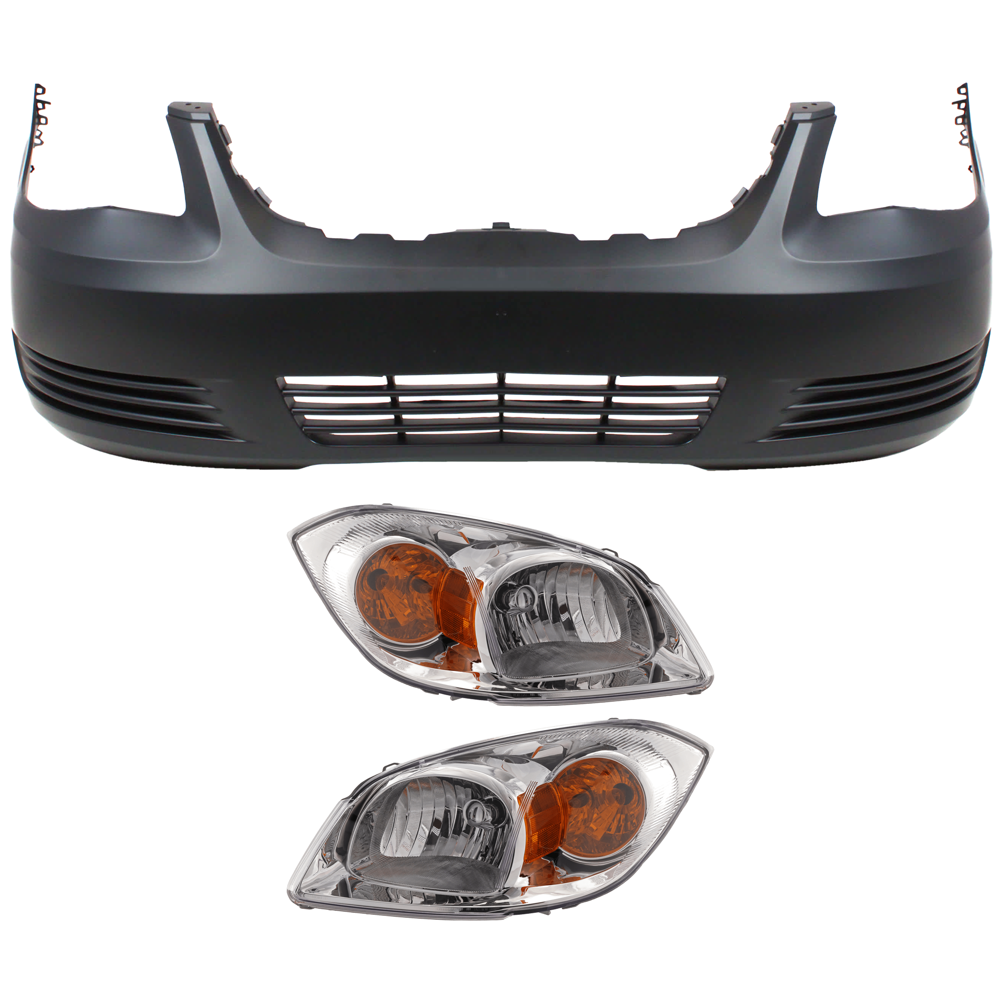 AM G5-08-09 HEAD LAMP RH AND LH 3 pc Kit Assembly Halogen with Bumper Cover SKU KIT 072926 NM372 Partslink GM2502282 GM2503251 GM1000898 OEM 22740620-25784532 PFM 20964009