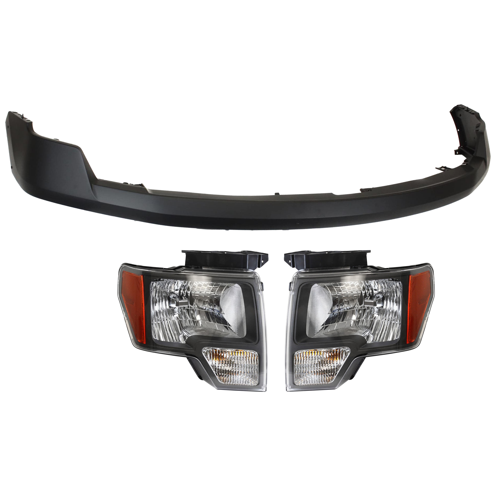 AM F 150-10-10 HEAD LAMP RH AND LH 3 pc Kit Assembly Halogen with Bumper Cover SKU KIT 072926 NM394 Partslink FO1000644C FO2502297C FO2503297C OEM AL3Z13008AG AL3Z13008AH DL3Z17