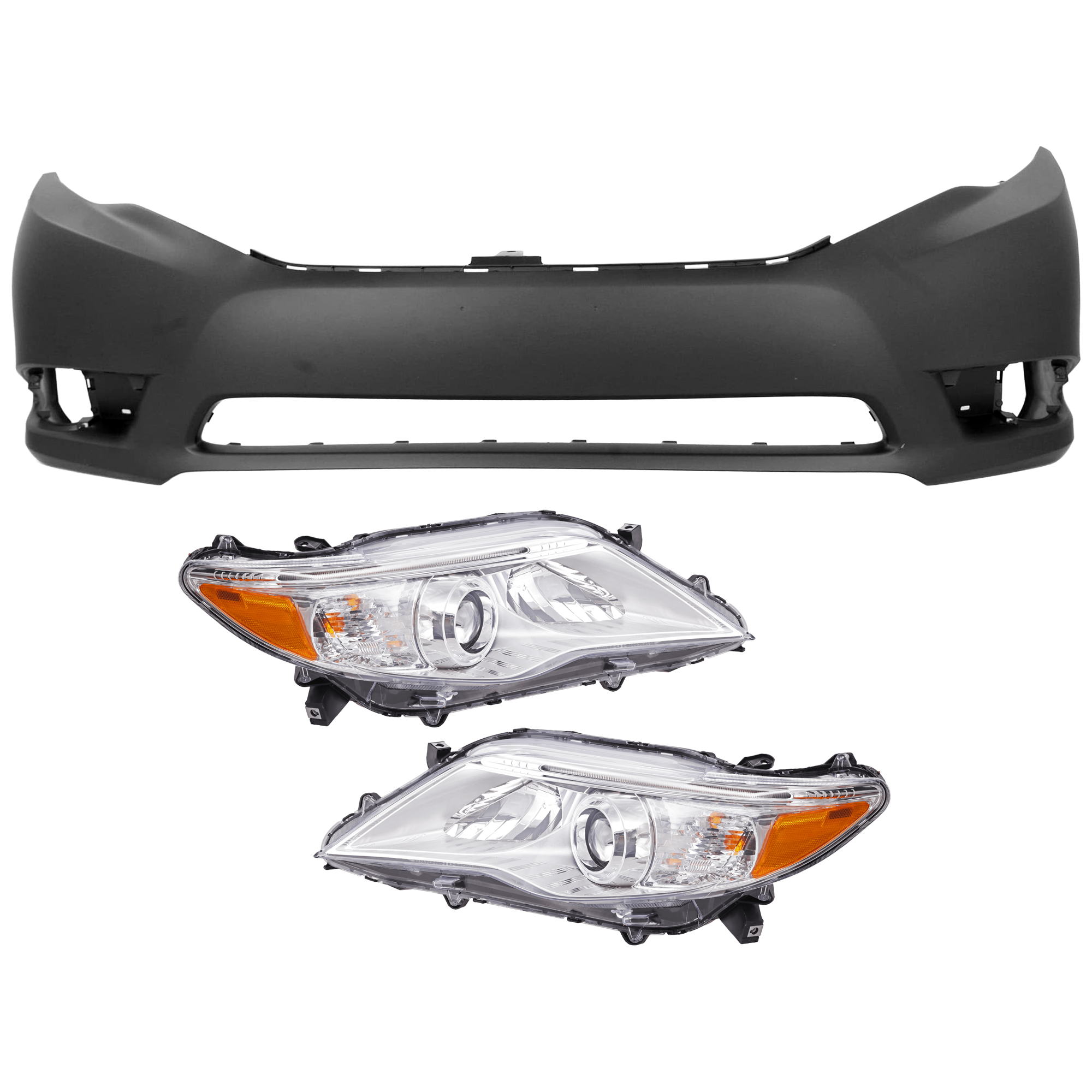 AM AVALON 11-12 HEAD LAMP RH AND LH 3 pc Kit Assembly Halogen with Bumper Cover SKU KIT 072926 NM398 Partslink TO2502210C TO2503210C TO1000371C OEM 8111007110-8115007110-52119079
