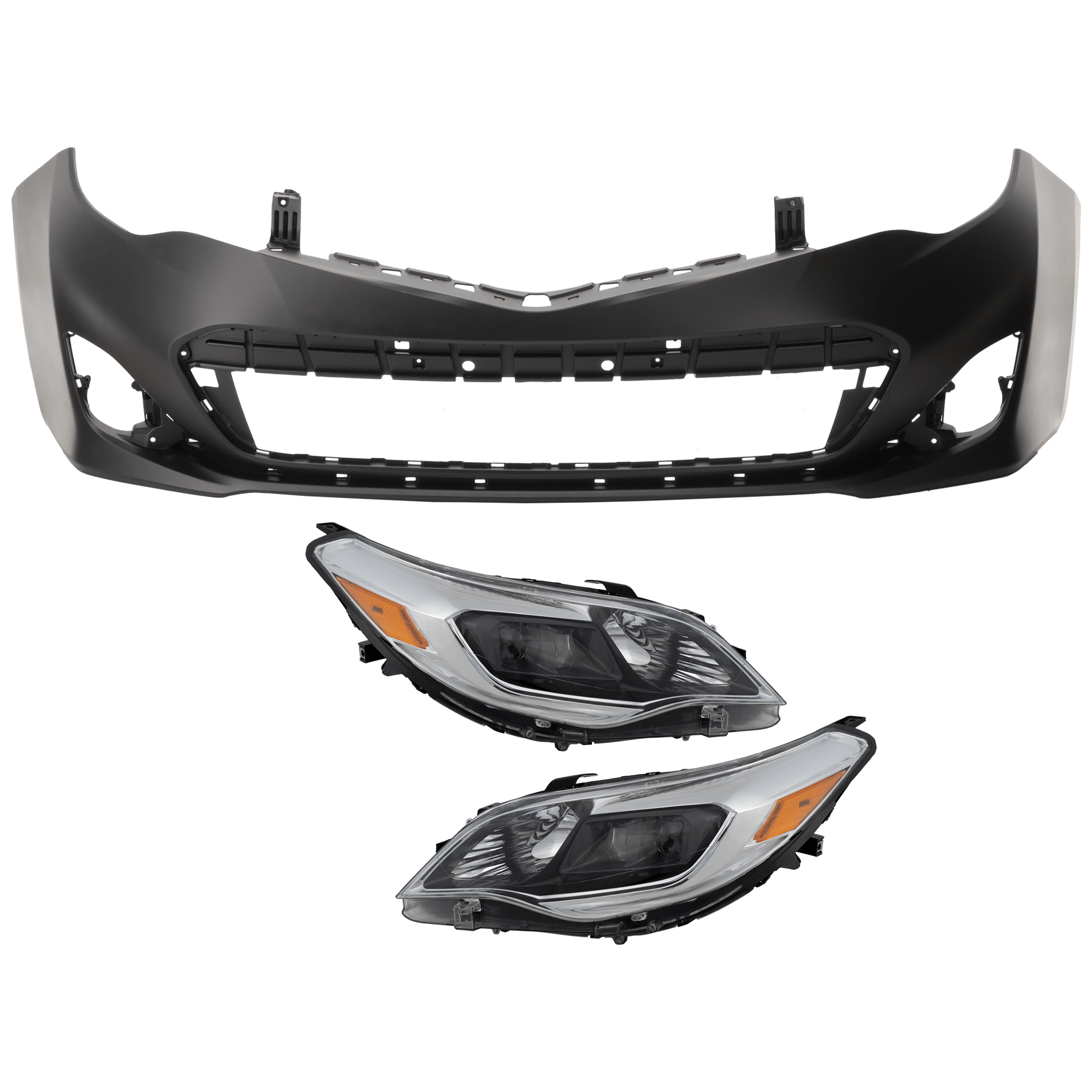 AM AVALON 13-15 HEAD LAMP RH AND LH 3 pc Kit Assembly Halogen with Bumper Cover SKU KIT 072926 NM400 Partslink TO2502215 TO2503215 TO1000396 OEM 8111007121-8115007121-52119079