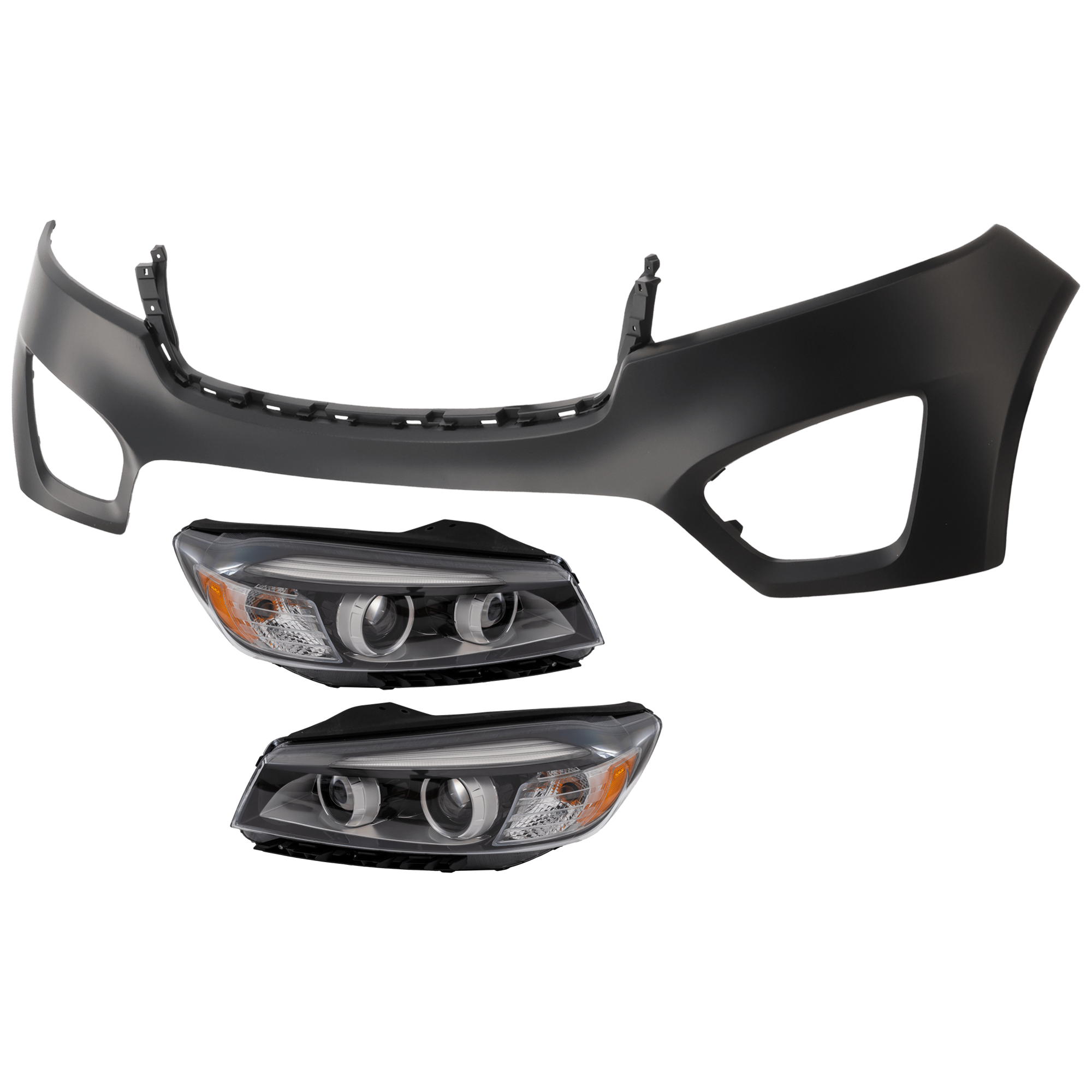 AM SORENTO 16-18 HEAD LAMP RH AND LH 3 pc Kit Assembly Halogen with Bumper Cover SKU KIT 072926 NM402 Partslink KI2502185 KI2503186 KI1014101 OEM 92101C6000-92102C6010-86511C60