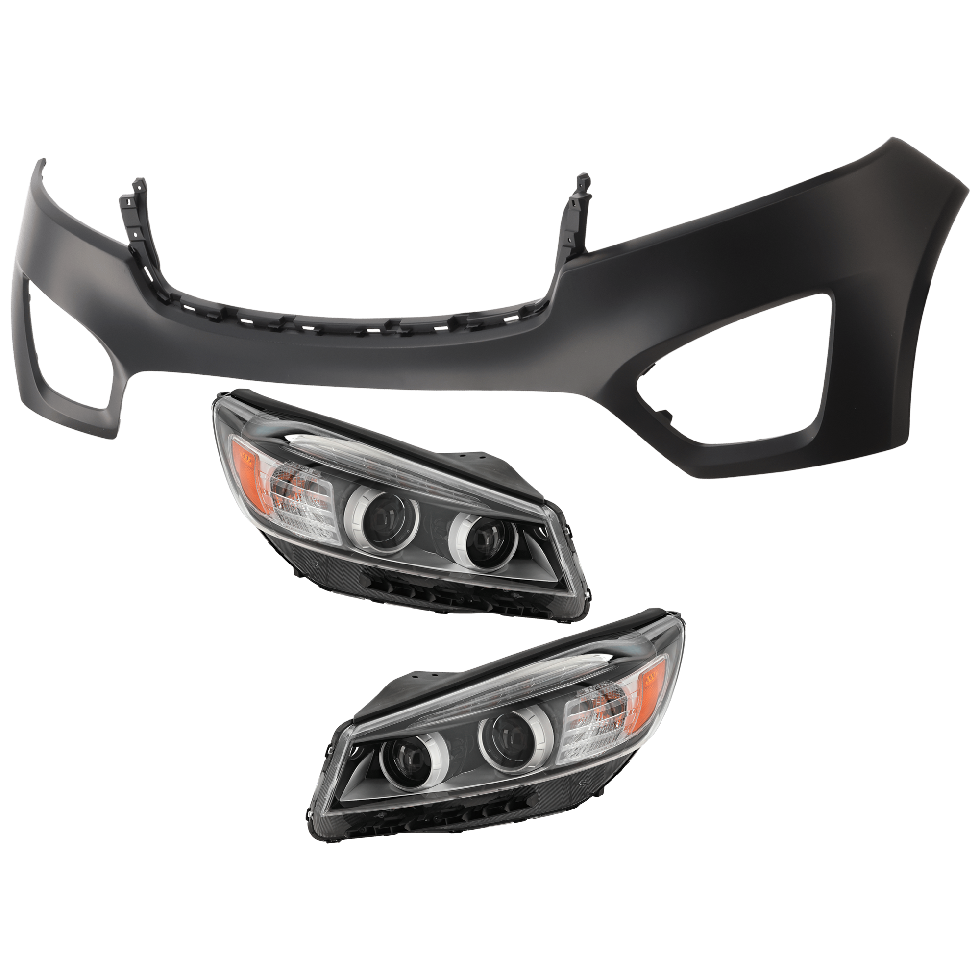 AM SORENTO 16-18 HEAD LAMP RH AND LH 3 pc Kit Assembly Halogen with Bumper Cover SKU KIT 072926 NM404 Partslink KI2502186 KI2503186 KI1014101 OEM 92101C6010-92102C6010-86511C60