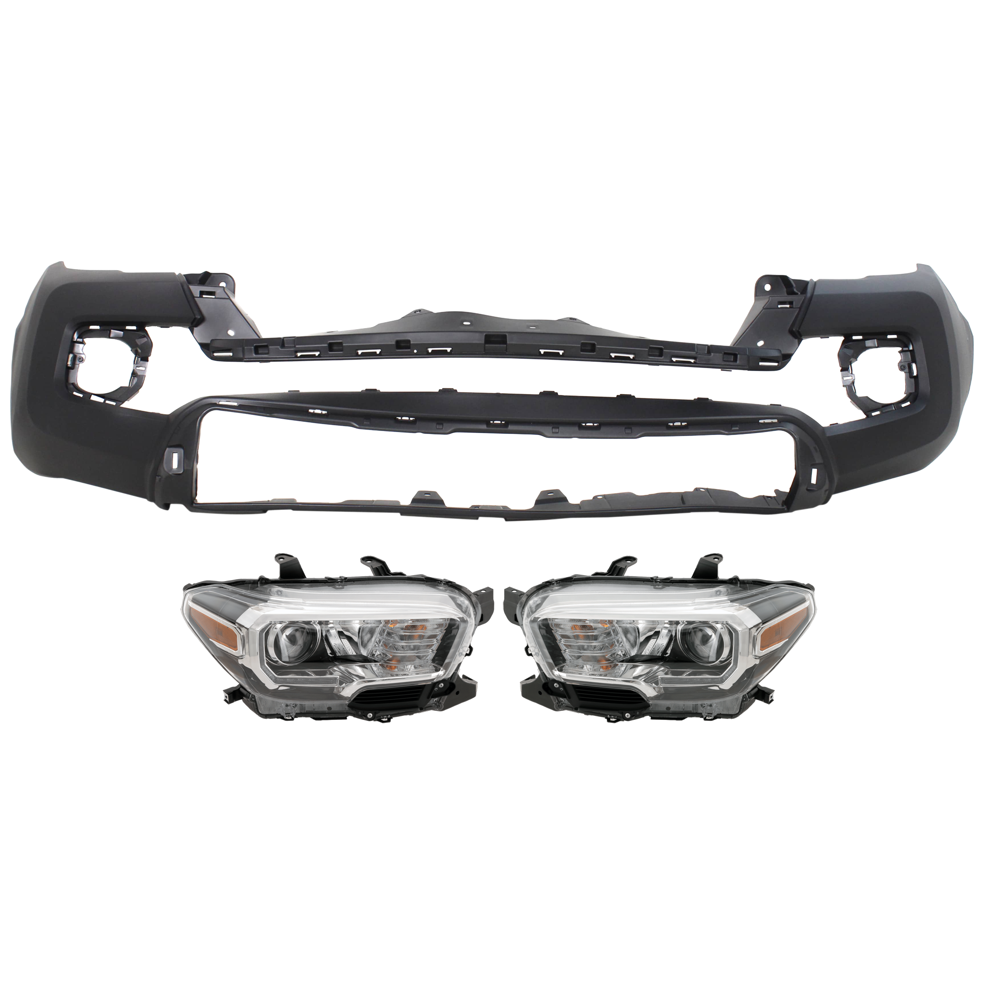 AM TACOMA 16-17 HEAD LAMP RH AND LH 3 pc Kit Assembly Halogen with Bumper Cover SKU KIT 072926 NM49 Partslink TO2502244 TO2503243 TO1000414 OEM 8111004260-8115004270-52119049