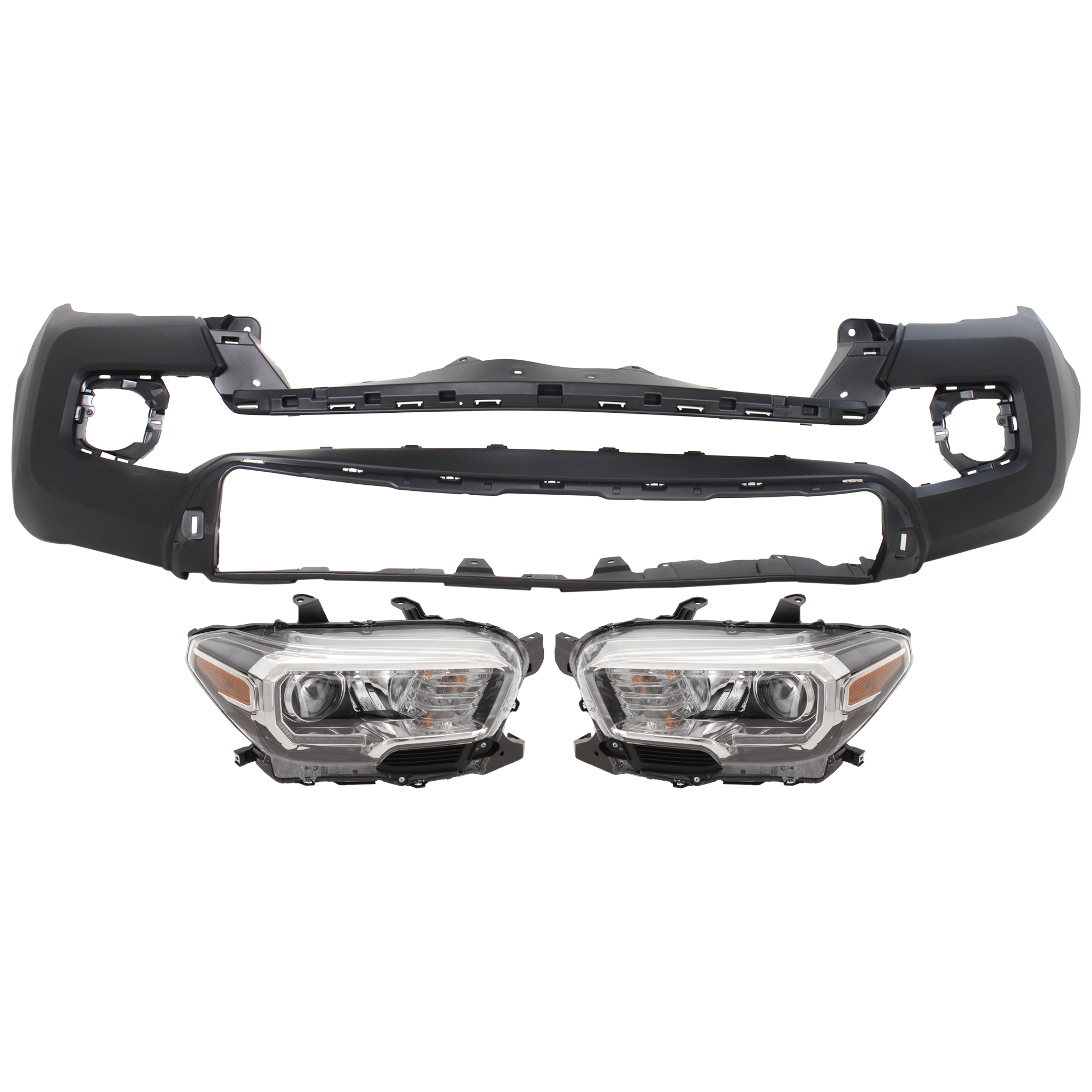 AM TACOMA 16-18 HEAD LAMP RH AND LH 3 pc Kit Assembly Halogen with Bumper Cover SKU KIT 072926 NM50 Partslink TO2502244 TO2503242 TO1000414 OEM 8111004250-8115004270-52119049