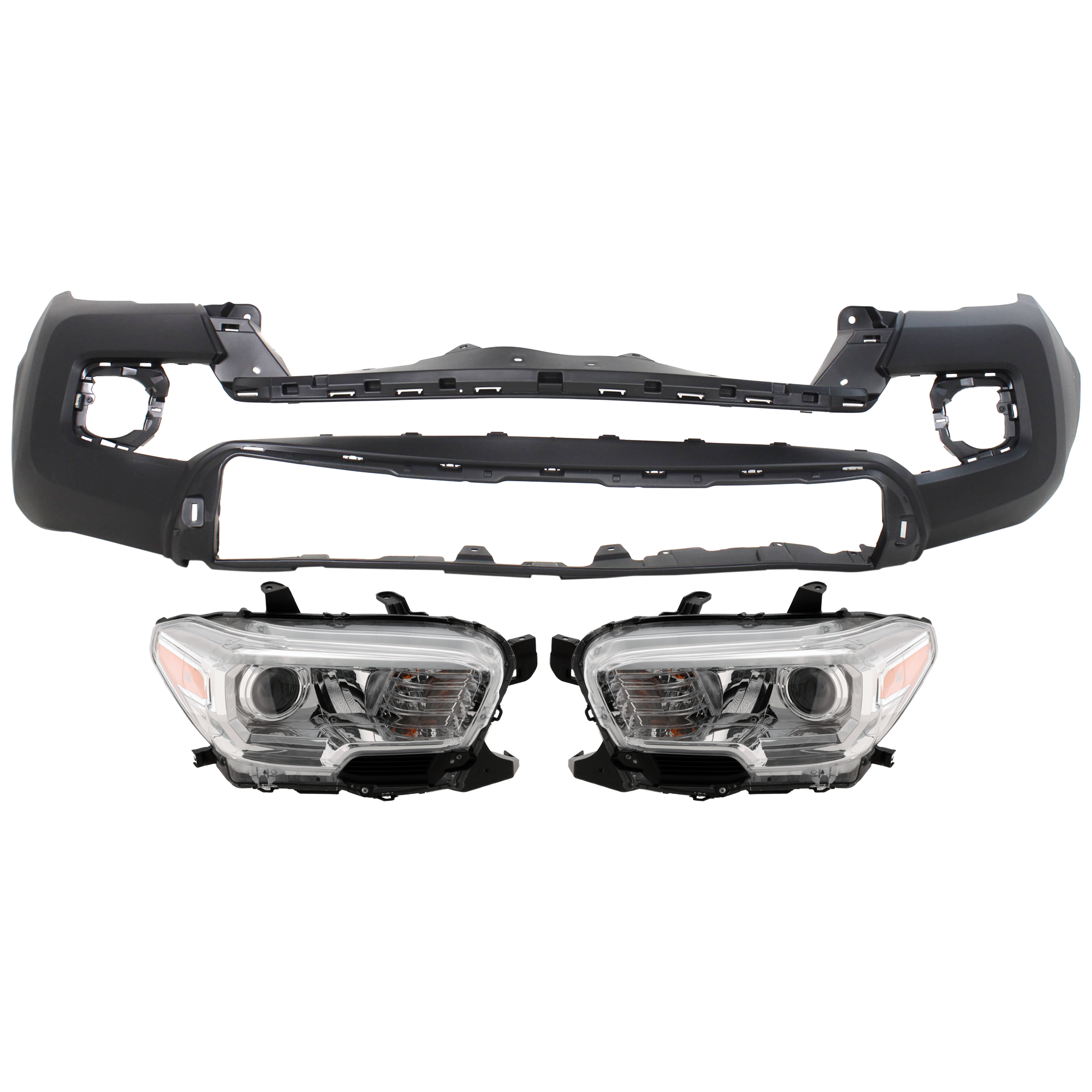 AM TACOMA 16-17 HEAD LAMP RH AND LH 3 pc Kit Assembly Halogen with Bumper Cover SKU KIT 072926 NM54 Partslink TO2502243 TO2503242 TO1000414 OEM 8111004250-8115004260-52119049