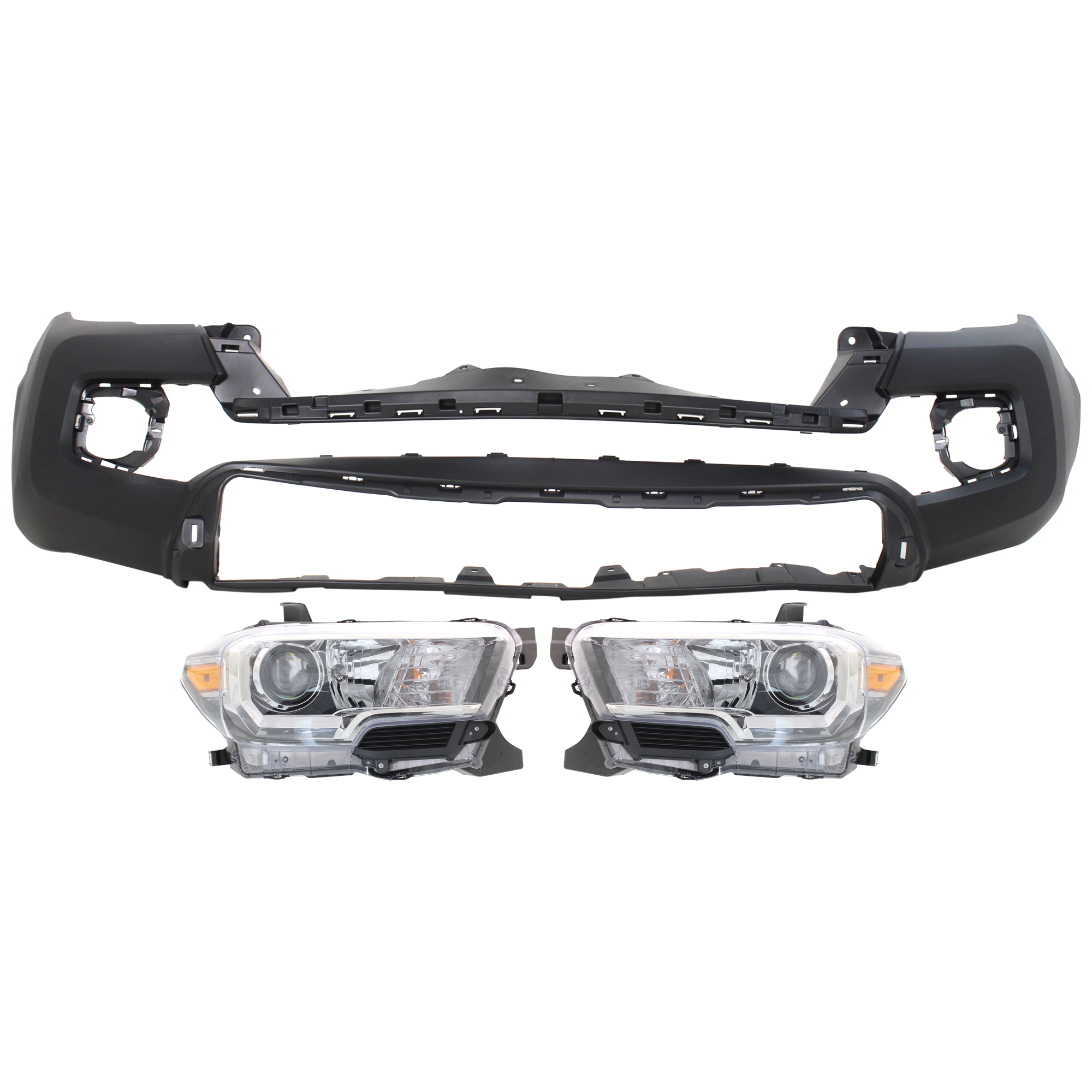 AM TACOMA 16-17 HEAD LAMP RH AND LH 3 pc Kit Assembly Halogen with Bumper Cover SKU KIT 072926 NM57 Partslink TO2502242 TO2503243 TO1000414 OEM 8111004260-8115004250-52119049