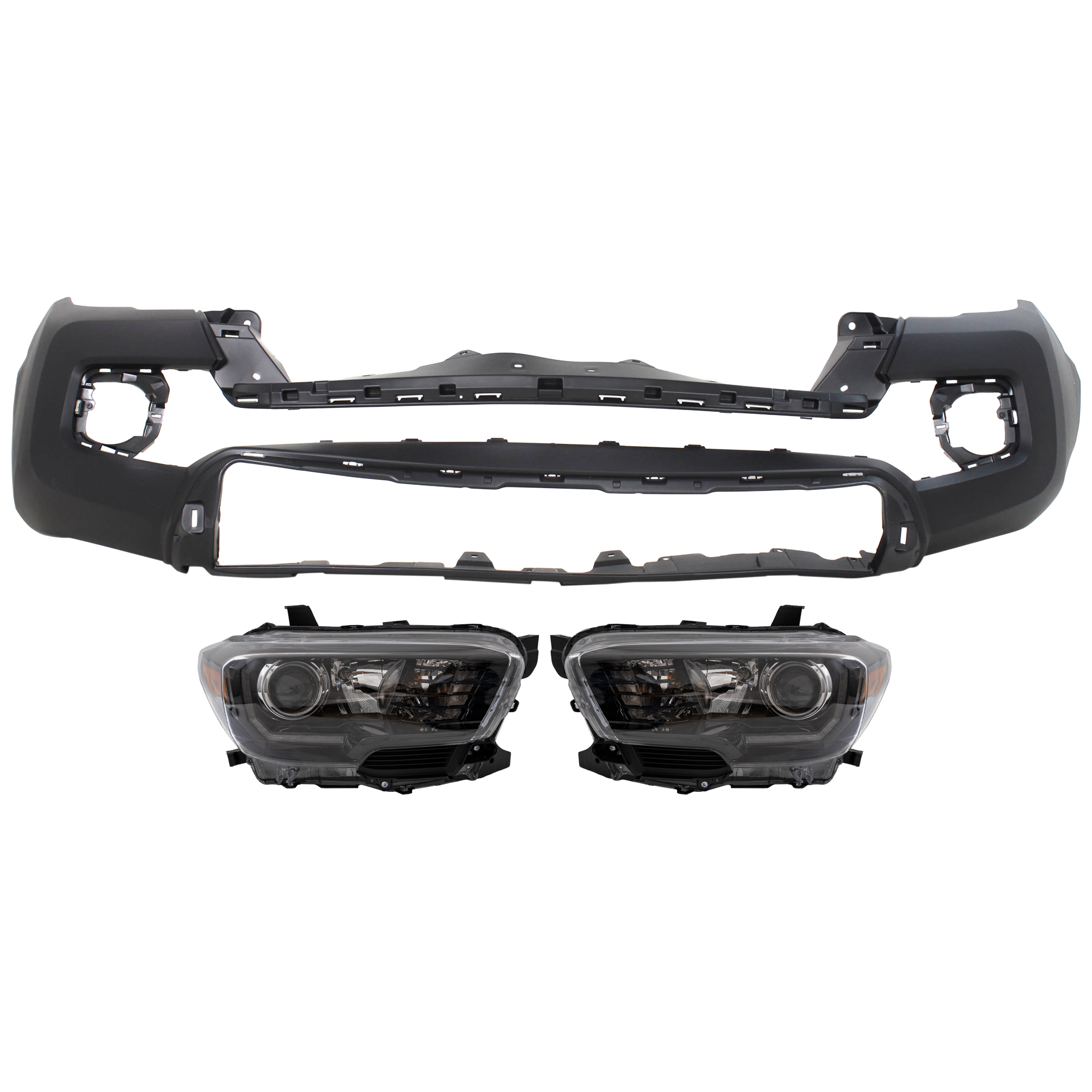 AM TACOMA 17-19 HEAD LAMP RH AND LH 3 pc Kit Assembly Halogen with Bumper Cover SKU KIT 072926 NM59 Partslink TO2502254 TO2503254 TO1000414 OEM 8111004280-8115004280-52119049