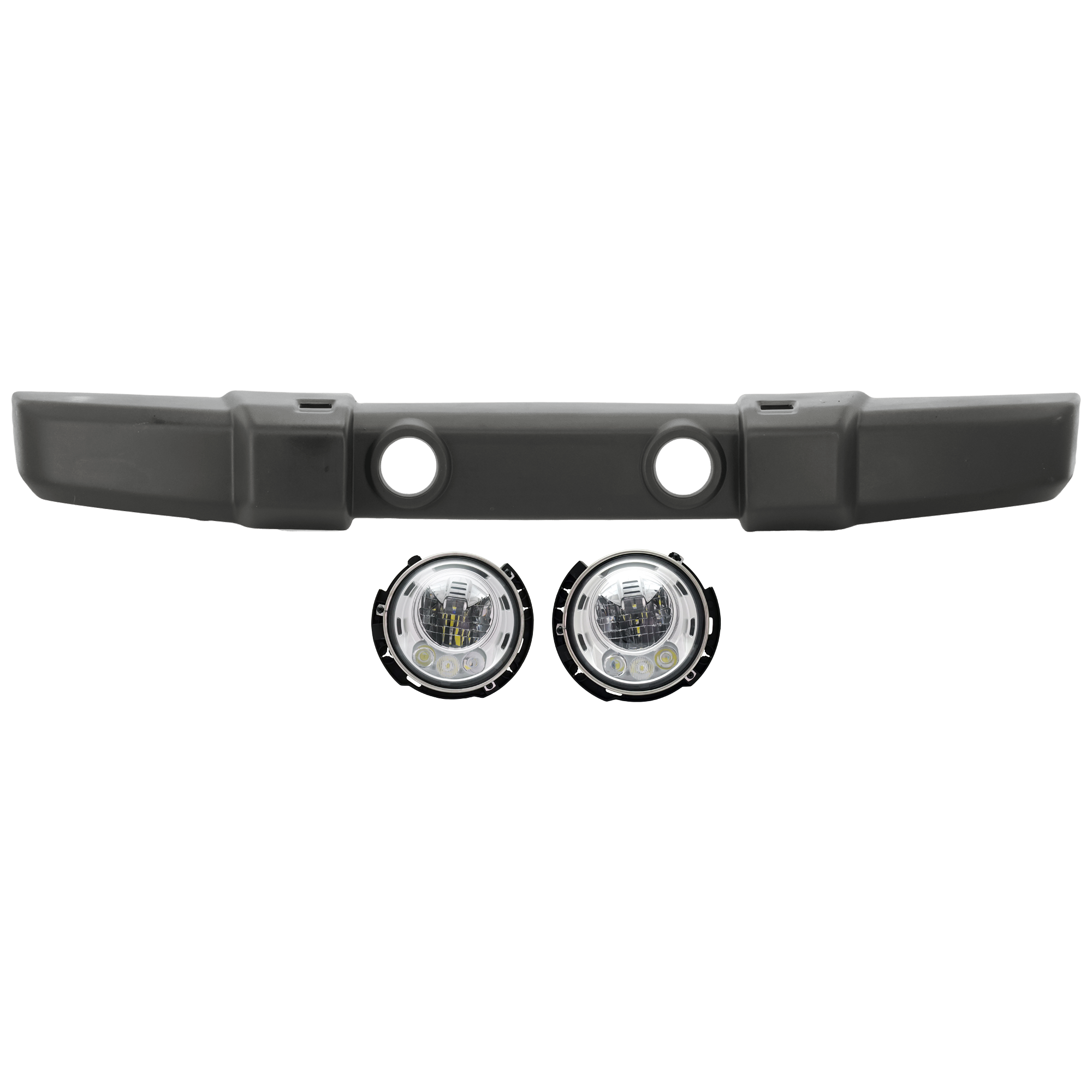 AM WRANGLER 07-17 WRANGLER JK 18-18 HEAD LAMP RH AND LH 3 pc Kit Assembly LED with Bumper Cover SKU KIT 072926 NM68 Partslink CH2502307 CH2503307 CH1000900 OEM 68366024AA 68366025AA 1FN67RXF