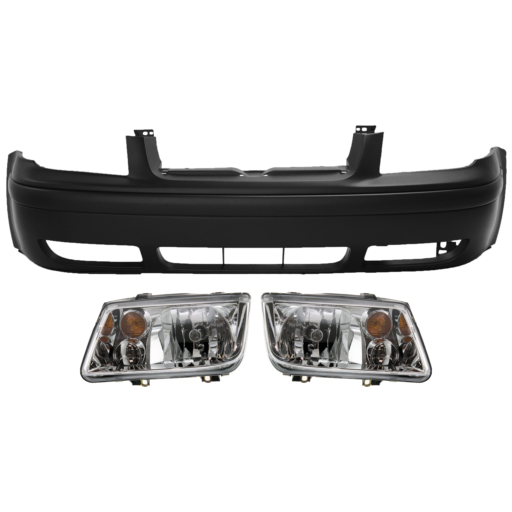 AM JETTA 02-05 HEAD LAMP RH AND LH 3 pc Kit Assembly Halogen with Bumper Cover SKU KIT 072926 NM69 Partslink VW1000179 OEM 1J5941017BJ PFM 1J5941018BJ PF