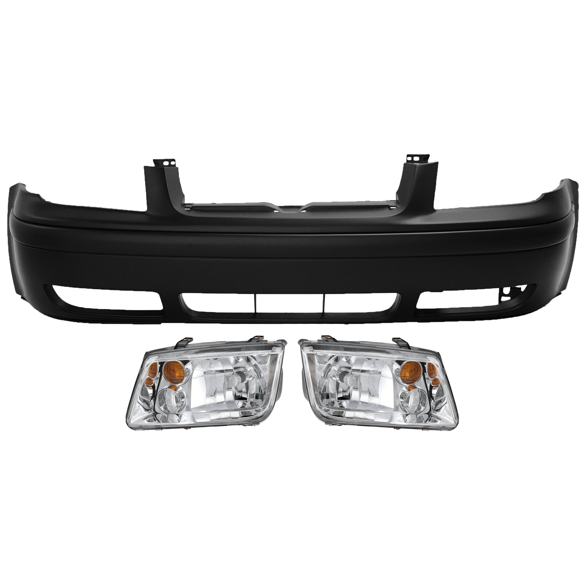 AM JETTA 02-05 FRONT BUMPER COVER 3 pc Kit Primed with Headlight SKU KIT 072926 NM70 Partslink VW1000179 VW2503125 VW2502125 OEM 1J5807217JGRU PFM 1J5941018BJ