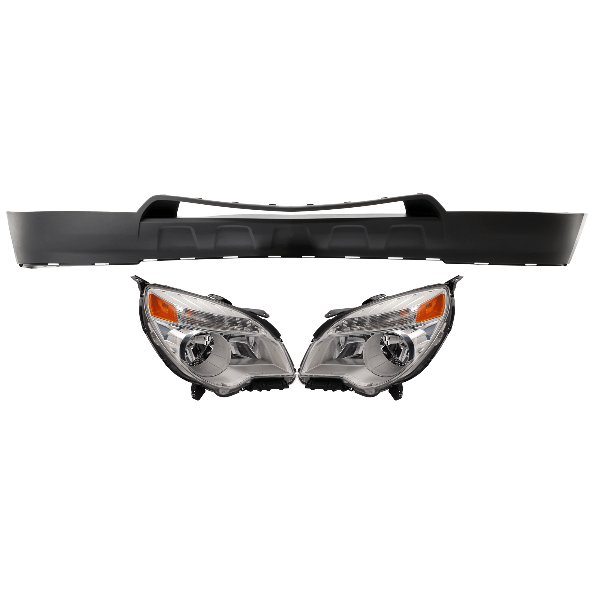 AM EQUINOX 12-15 HEAD LAMP RH AND LH 3 pc Kit Assembly Halogen with Bumper Cover SKU KIT 072926 NM79 Partslink GM2502338 GM2502352 GM2503338 GM1015111 OEM 23308253-23383340-23308254-208