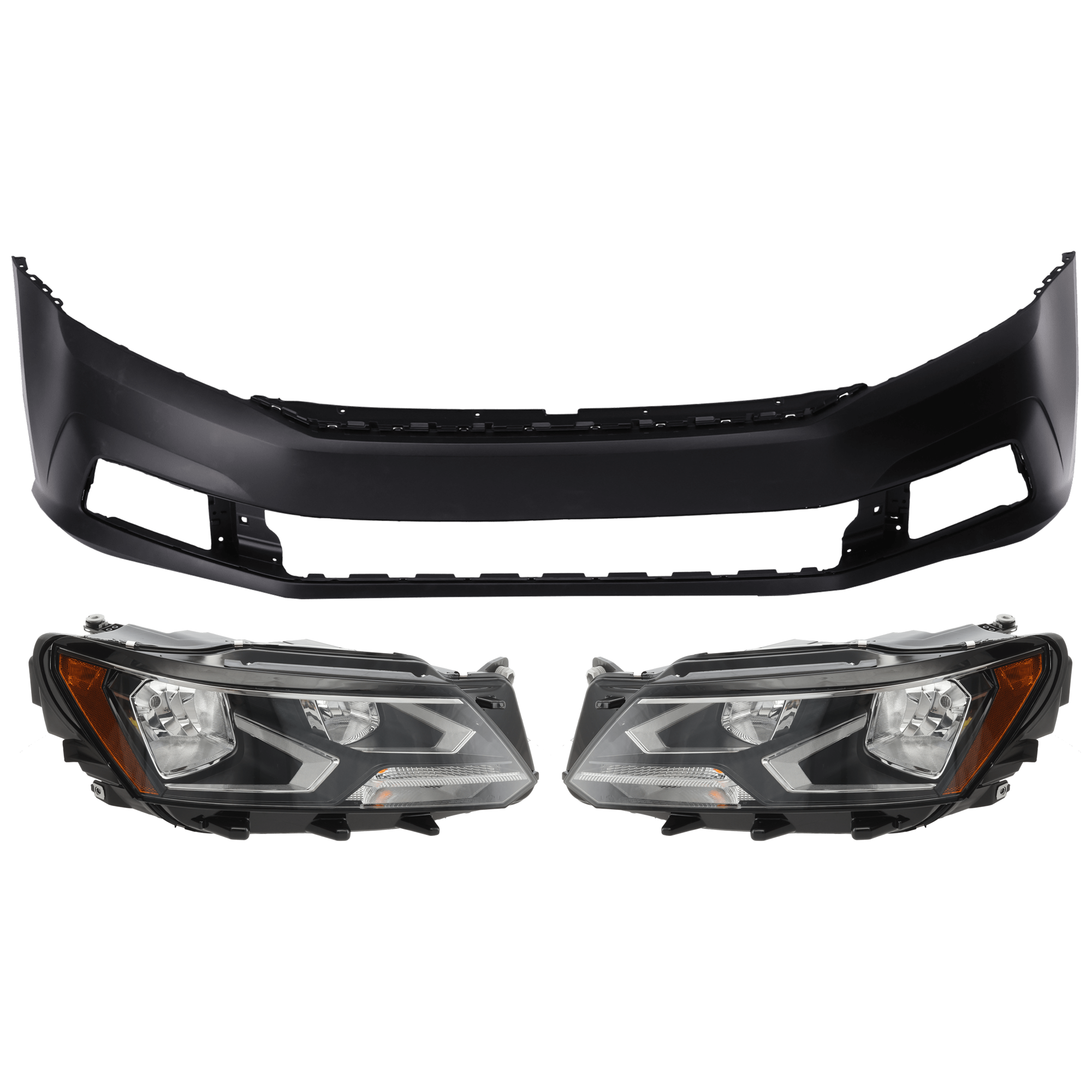 AM PASSAT 16-19 HEAD LAMP RH AND LH 3 pc Kit Assembly Halogen with Bumper Cover SKU KIT 072926 NM85 Partslink VW2502164 VW2503164 VW1000226 OEM 561941005F 561941006F 56180721