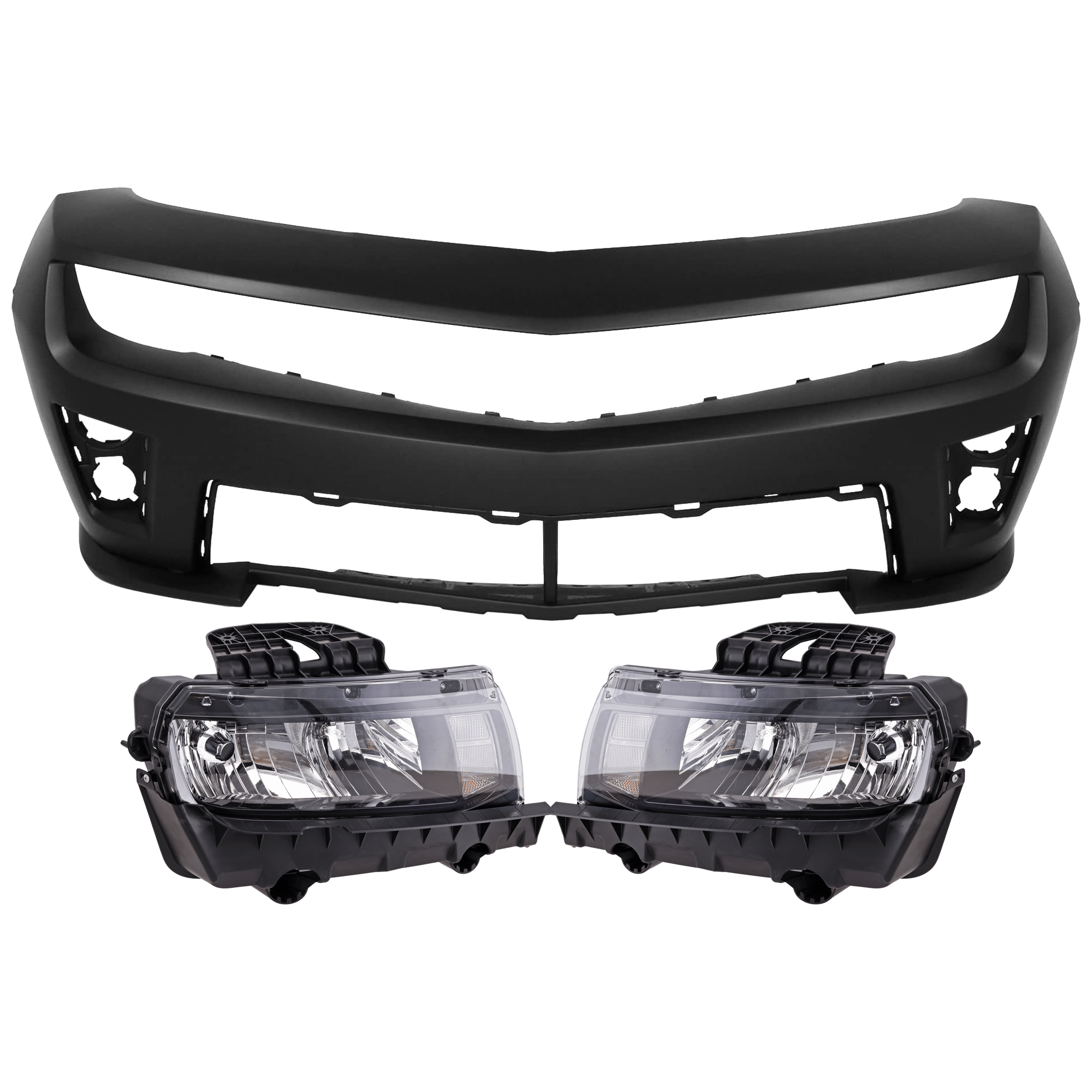 AM CAMARO 14-15 FRONT BUMPER COVER 3 pc Kit Primed ZL1 Model Convertible Coupe with Headlight SKU KIT 072926 NM95 Partslink GM1000931 GM2503391 GM2502391 OEM 22831868-23187850-23187851
