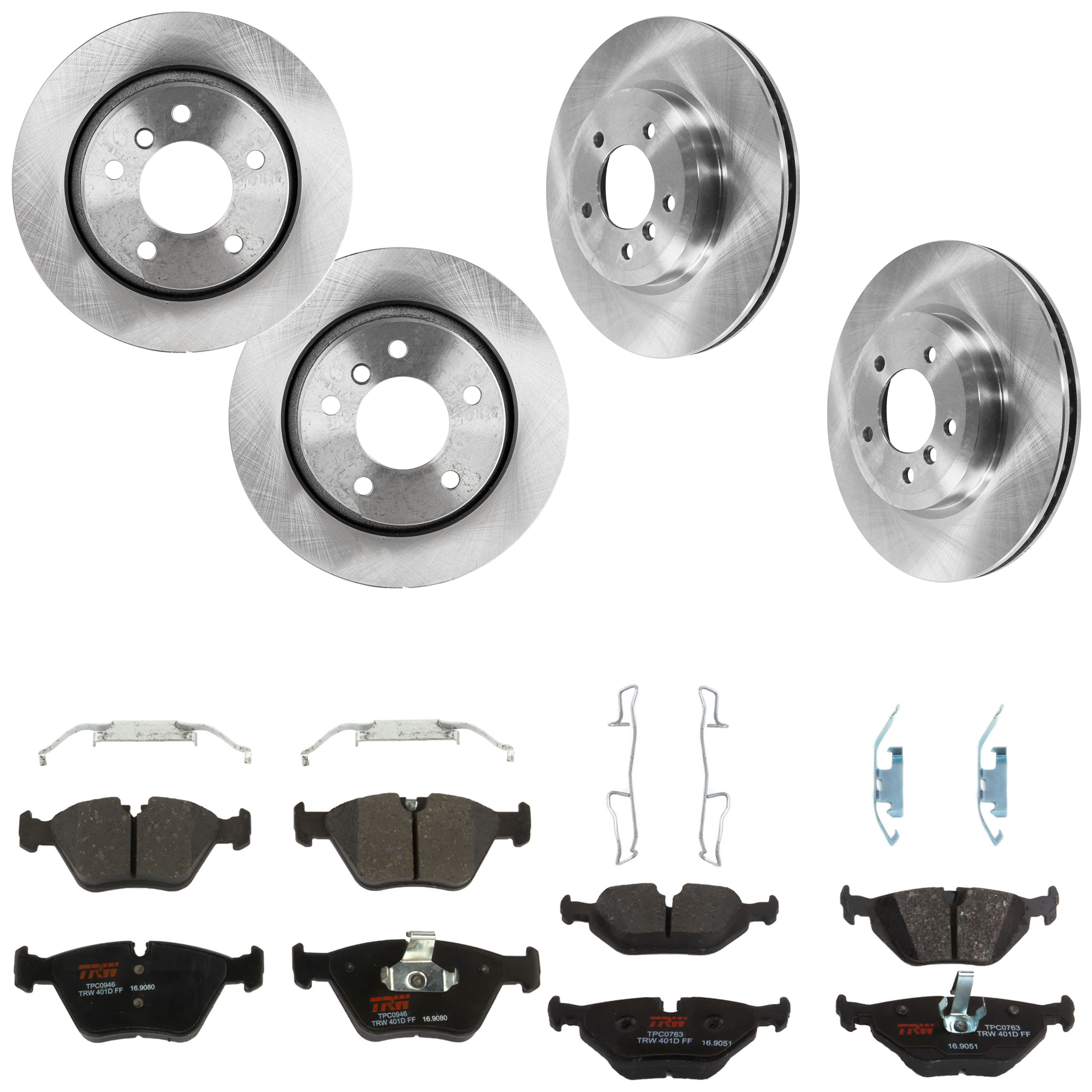 AM Z4-06-08 FRONT AND REAR BRAKE DISC AND PAD KIT 4 Wheel Set 5 Lugs Semi Metallic with Brake Disc and Brake Pad Set SKU KIT 073024-1609 OEM 34216754137-34101166071-342167
