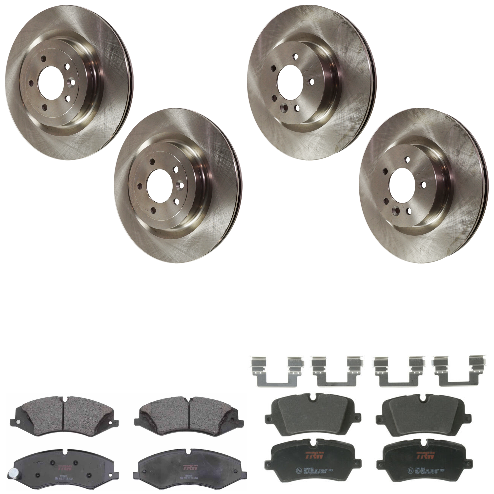 AM RANGE ROVER SPORT RANGE ROVER 14-17 FRONT AND REAR BRAKE DISC AND PAD KIT 4 Wheel Set 5 Lugs Semi Metallic with Brake Disc and Brake Pad Set SKU KIT 073024-6987 OEM 34333-45434-900964-60011011-34