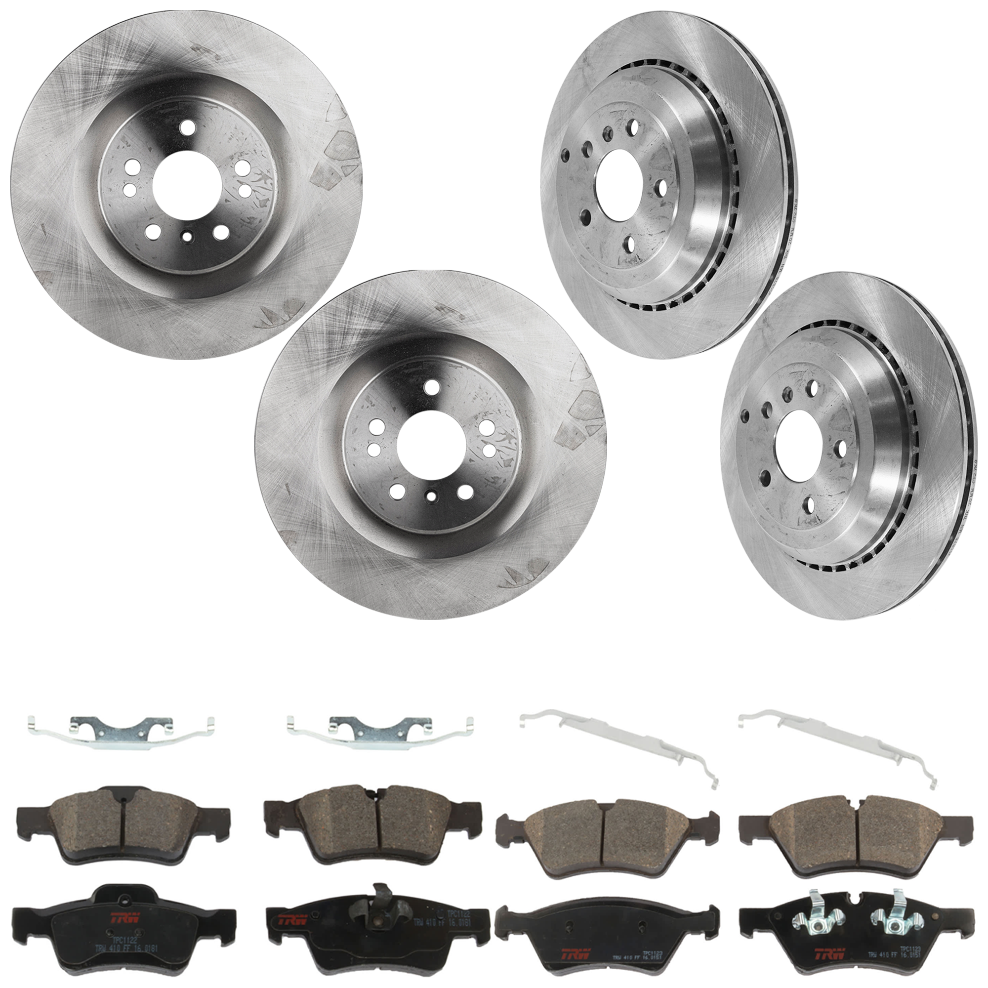 AM R350-06-12 GL450-07-12 FRONT AND REAR BRAKE DISC AND PAD KIT 4 Wheel Set 5 Lugs Semi Metallic with Brake Disc and Brake Pad Set SKU KIT 073024-7953 OEM 34296-45414-900878-60063131-34