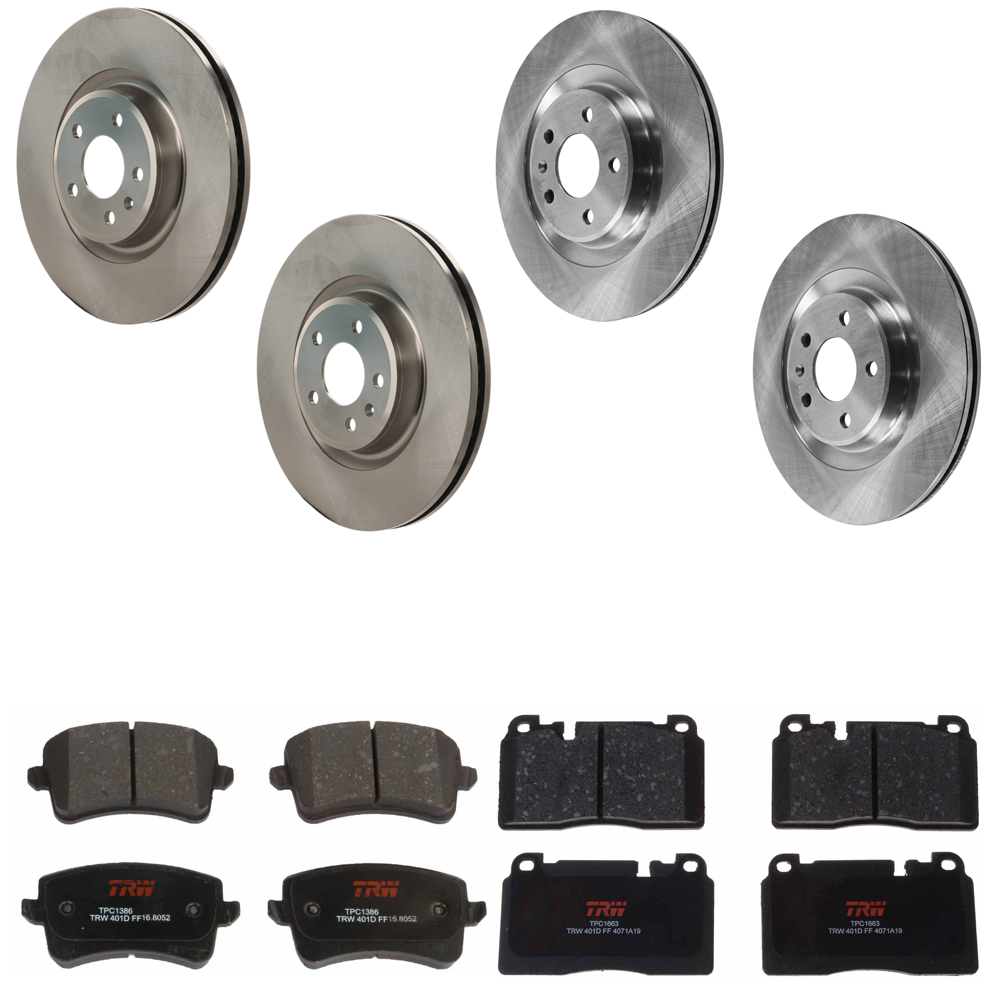 AM Q5-13-17 FRONT AND REAR BRAKE DISC AND PAD KIT 4 Wheel Set 5 Lugs Semi Metallic with Brake Disc and Brake Pad Set SKU KIT 073024-932 OEM 4H0615601H 4G0615301-8R0698151