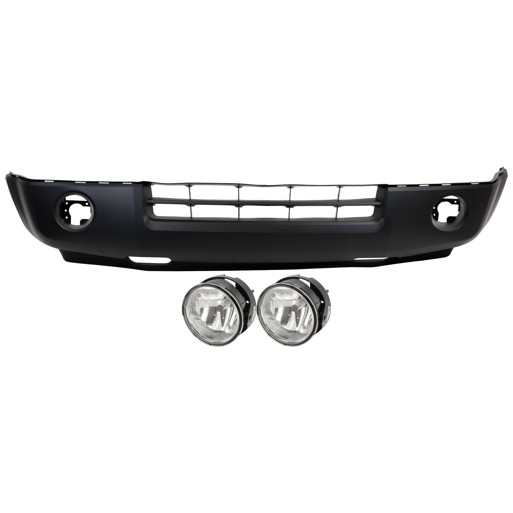 AM EXPEDITION 07-14 FRONT BUMPER COVER Lower 3 pc Kit Textured with Fog Light SKU KIT 073026 RR07 Partslink FO1000631 FO2593221 OEM 7L1Z17D957AA AL1Z15200B