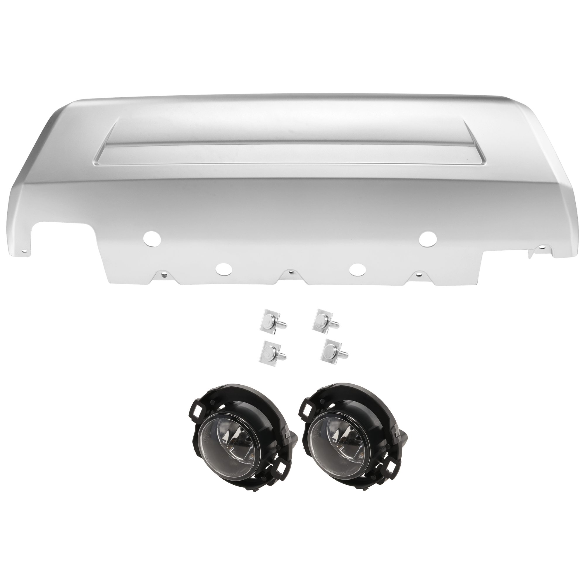 AM XTERRA 09-12 FRONT BUMPER COVER Lower 3 pc Kit Primed Silver with Fog Light SKU KIT 073026 RR106 Partslink NI1009101 NI2590102 OEM 62064ZL00A 26150EA025
