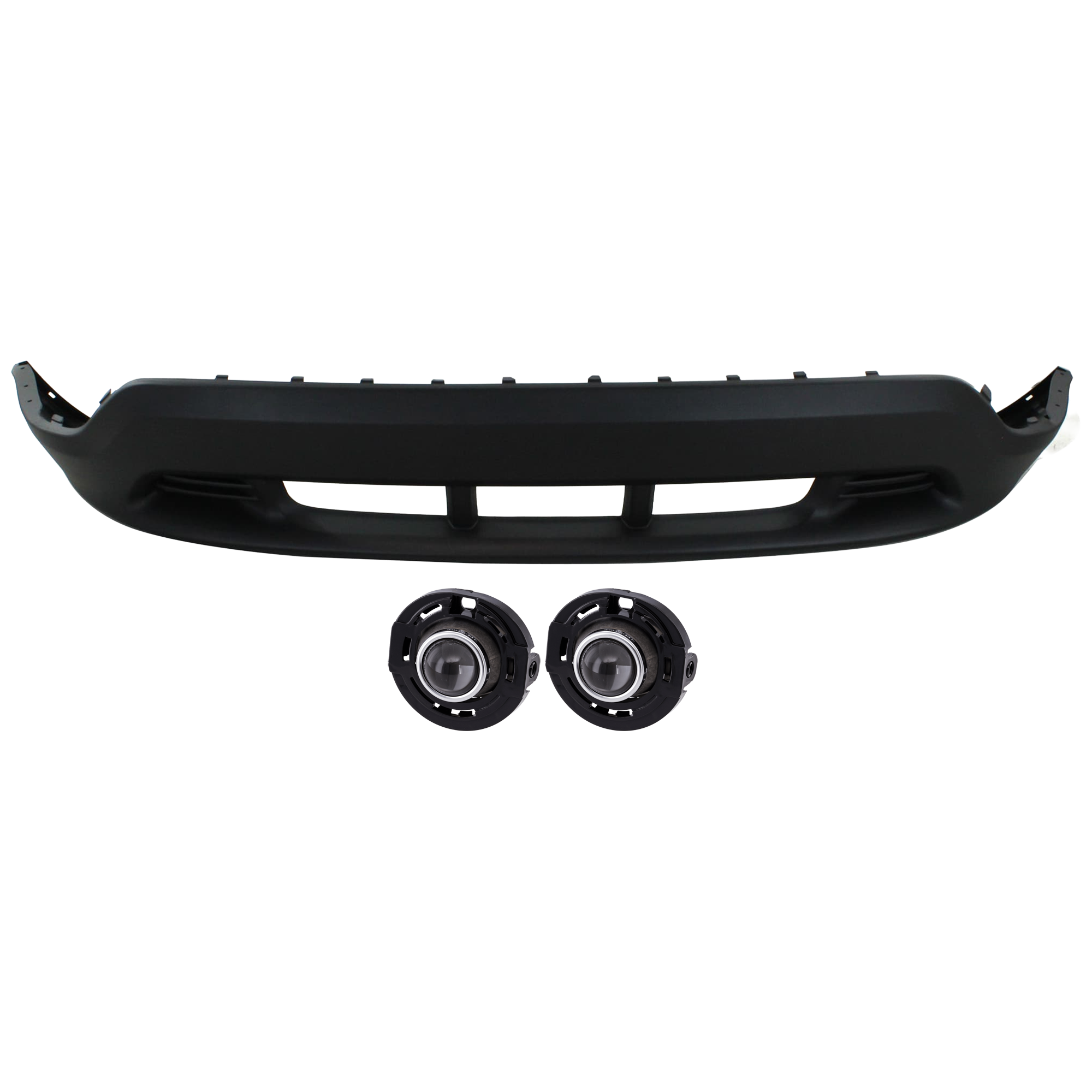 AM COMPASS 11-17 FRONT BUMPER COVER Lower 3 pc Kit Textured w o Tow Hook Holes with Fog Light SKU KIT 073026 RR116 Partslink CH1015106 CH2592148 OEM 68109863AA 68140324AA