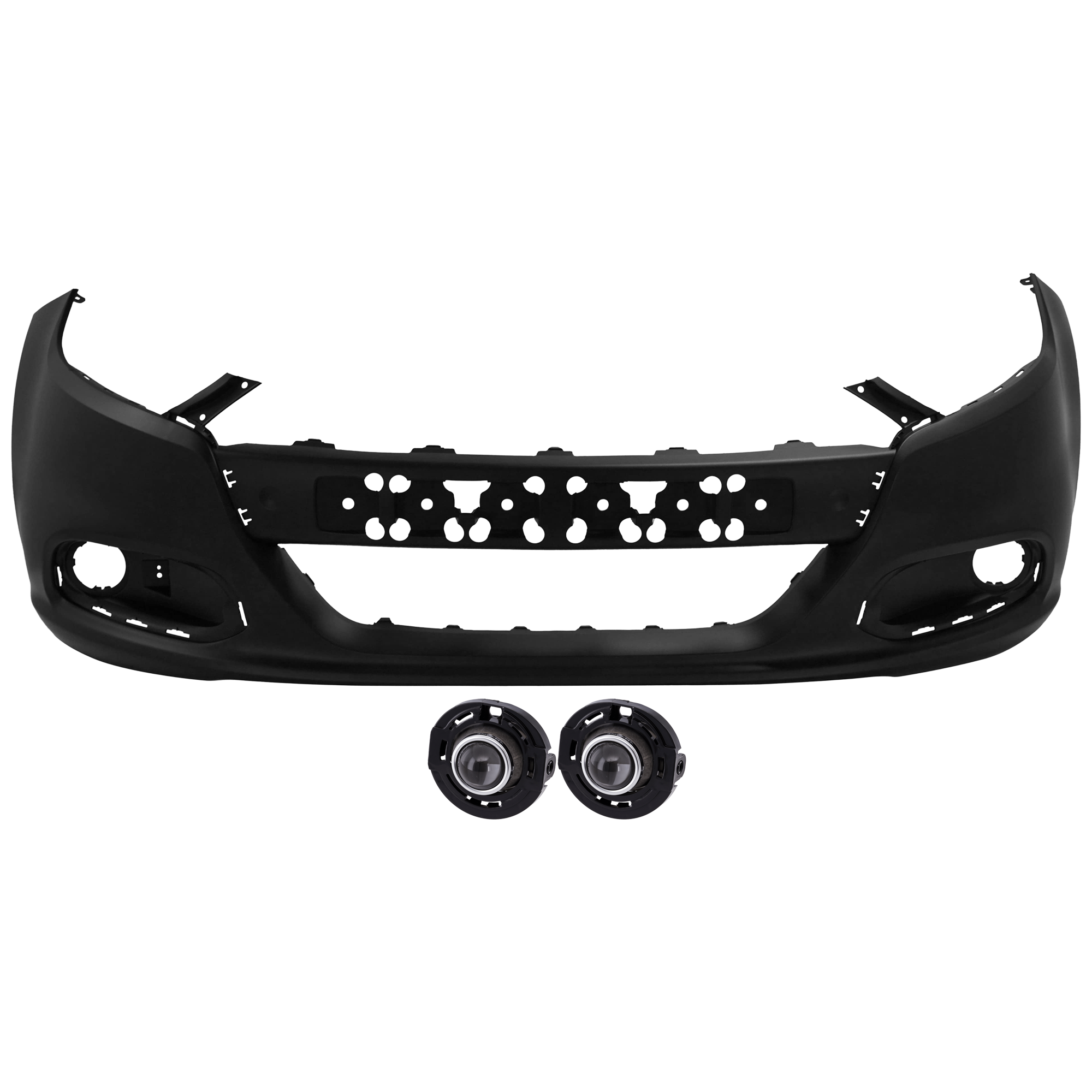 AM DART 13-16 FRONT BUMPER COVER 3 pc Kit Primed w o Tow Hook Holes with Fog Light SKU KIT 073026 RR138 Partslink CH1000A29 CH2592148 OEM 1TS71TZZAE 68140324AA