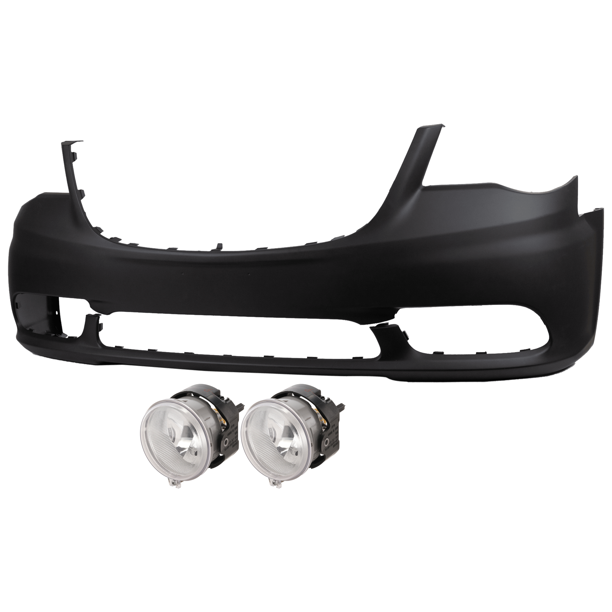 AM TOWN AND COUNTRY 11-16 FRONT BUMPER COVER 3 pc Kit Primed w o Headlight Washer Holes with Fog Light SKU KIT 073026 RR142 Partslink CH1000990 CH2592142 OEM 68088967AA 5182025AA