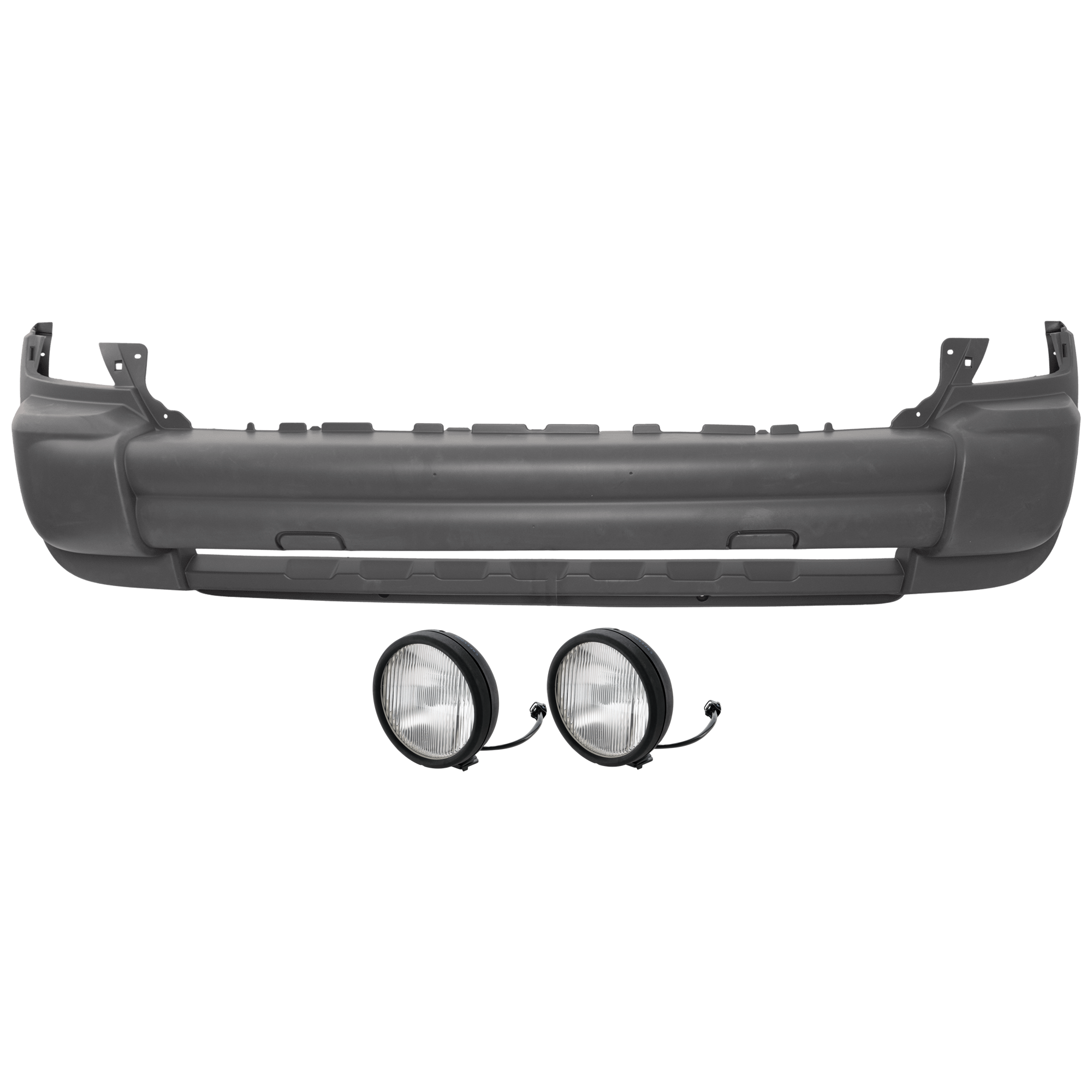 AM LIBERTY 05-07 FRONT BUMPER COVER 3 pc Kit Textured w o Tow Hook Hole with Fog Light SKU KIT 073026 RR216 Partslink CH1000923 CH2592141 OEM 5JG89BDLAB 5JG89BDLAC 55156923