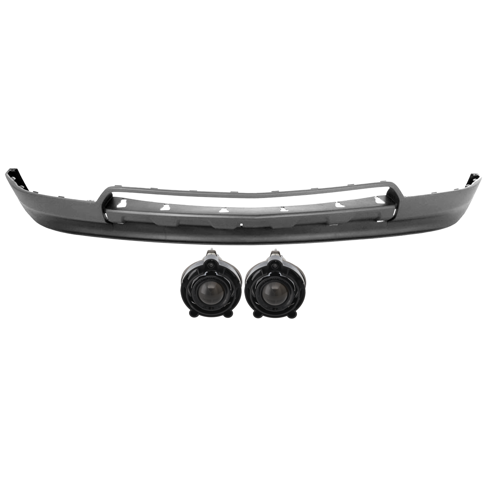 AM EQUINOX 10-15 FRONT BUMPER COVER Lower Fascia 3 pc Kit Txtd Drk Gry w Chrome Pkg LT LTZ Models with Fog Light SKU KIT 073026 RR229 Partslink GM1015107 GM2593157 OEM 25920443-10335108