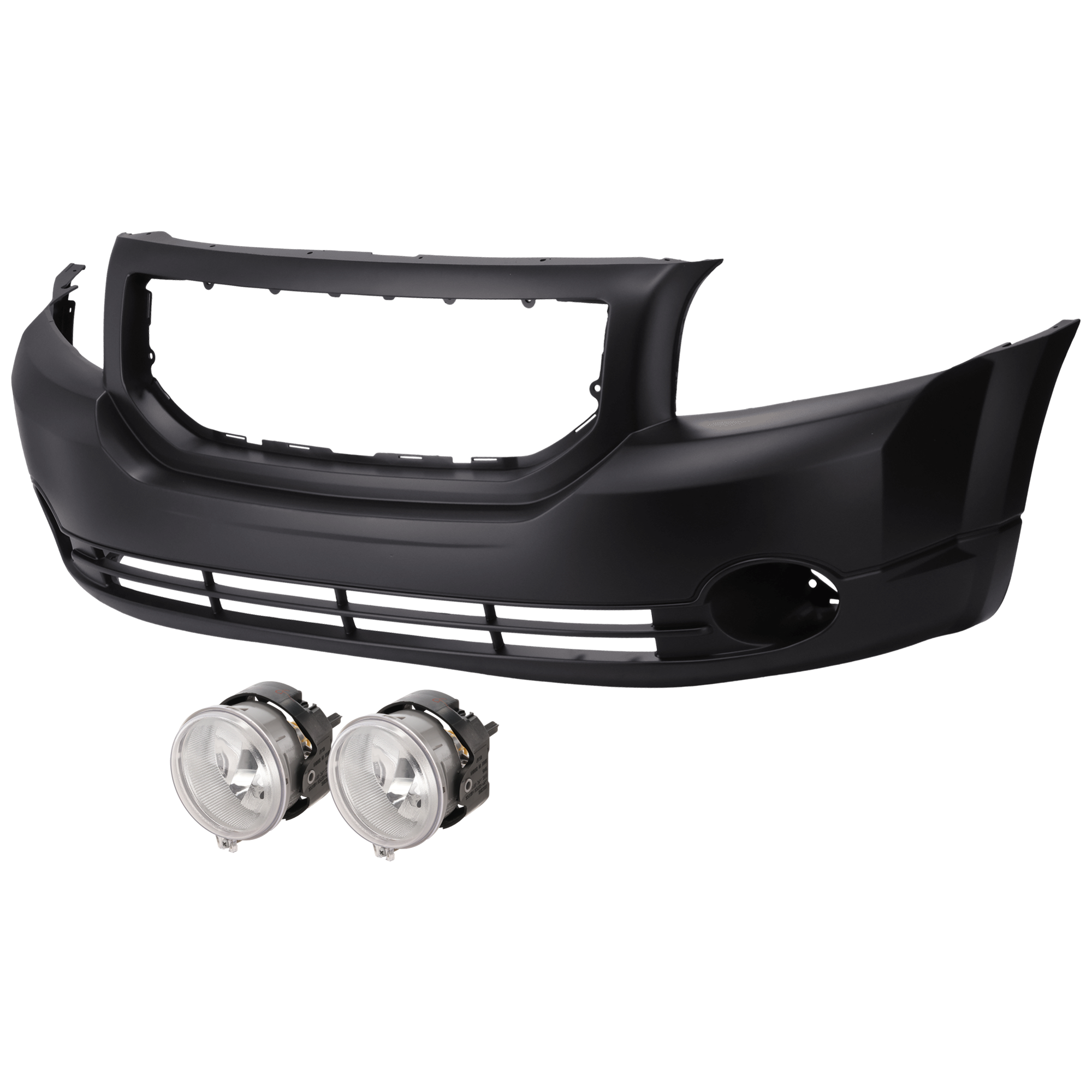 AM CALIBER 07-12 FRONT BUMPER COVER 3 pc Kit Primed w Fog Light Holes Exc. SRT 4 Model with Fog Light SKU KIT 073026 RR44 Partslink CH1000870 CH2592142 OEM 5183394AE 5182025AA