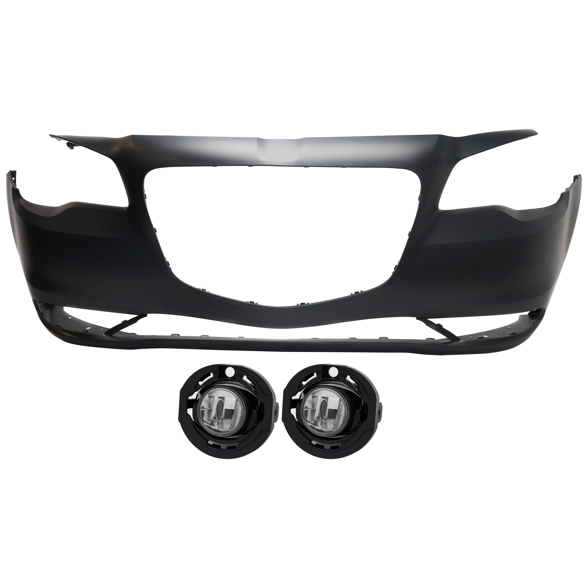 AM CHRYSLER 300-15-23 FRONT BUMPER COVER 3 pc Kit Primed w o Parking Aid Sensor Holes w o Tow Hook Holes 17-22 Type 1 with Fog Light SKU KIT 073026 RR57 Partslink CH1000A21 CH2592162 OEM 5PN41TZZAE 68466266AB