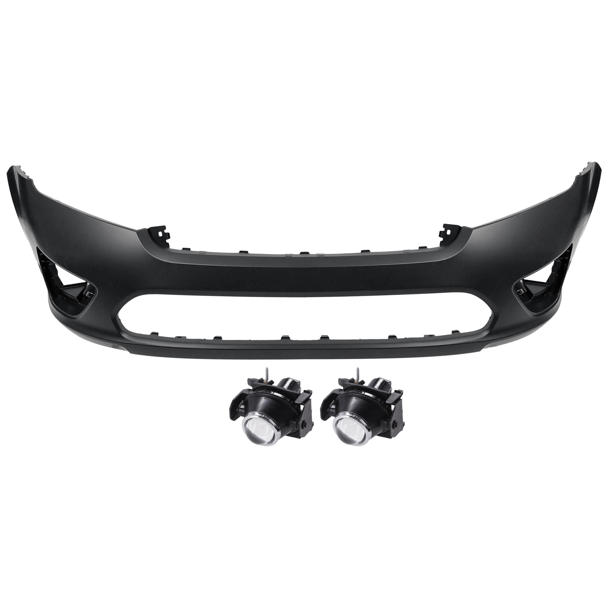 AM FUSION 10-12 FRONT BUMPER COVER 3 pc Kit Primed with Fog Light CAPA SKU KIT 073026 RR63 Partslink FO1000650C FO2590110C OEM AE5Z17D957BAPTM 6E5Z15200A