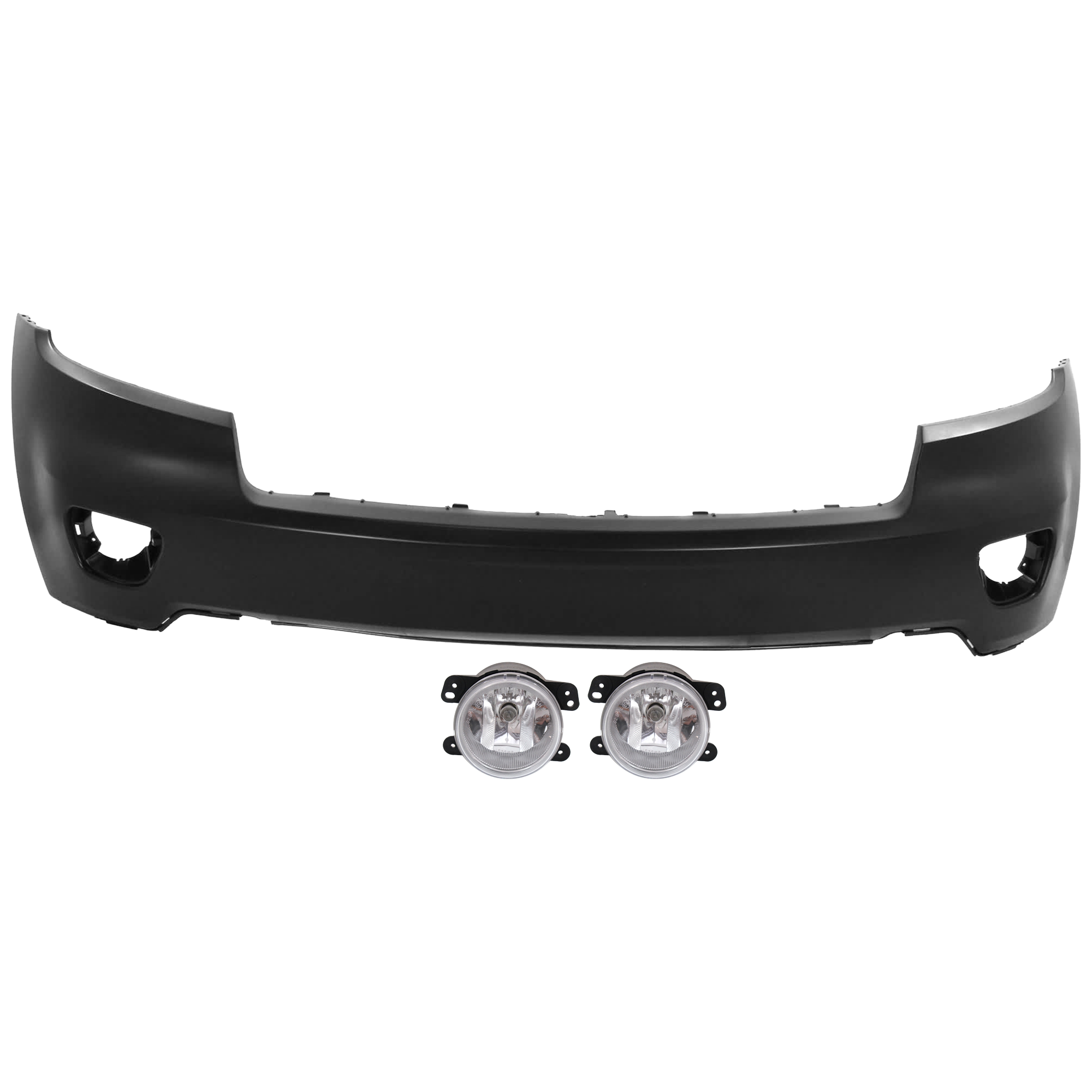 AM GRAND CHEROKEE 11-13 FRONT BUMPER COVER Upper 3 pc Kit Primed w o Headlight Washer Holes w Chrome Trim Laredo Limited Ovedrland Models with Fog Light CAPA SKU KIT 073026 RR71 Partslink CH1000979C OEM 5182026AA PFM 68078268AB