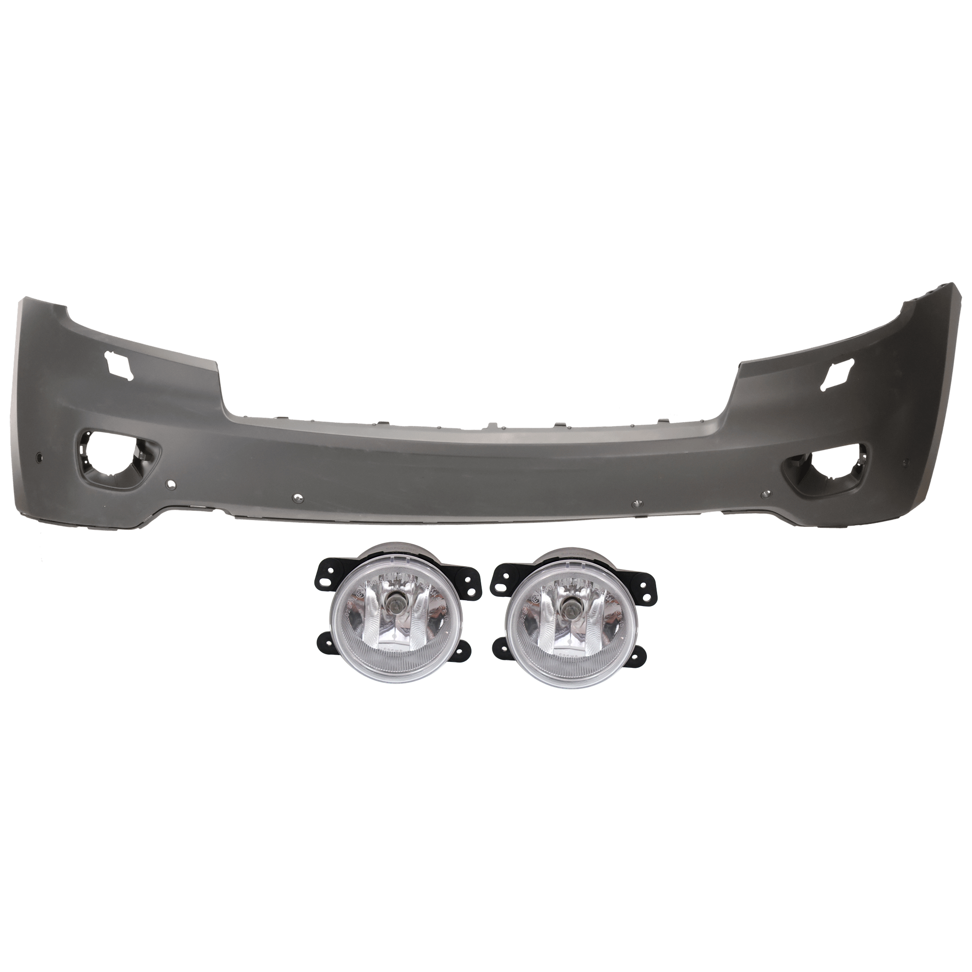 AM GRAND CHEROKEE 11-13 FRONT BUMPER COVER Upper 3 pc Kit Primed w Headlight Washer Holes Exc. SRT SRT8 Models with Fog Light SKU KIT 073026 RR72 OEM 68078269AB 5182026AA PFM