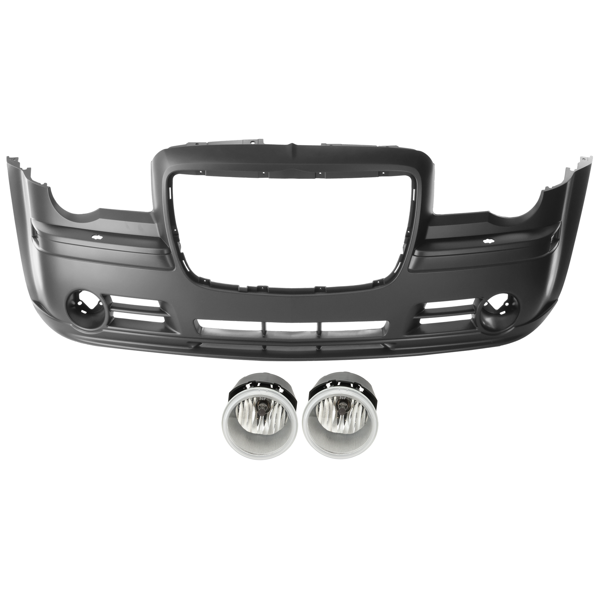AM CHRYSLER 300-05-10 FRONT BUMPER COVER 3 pc Kit Primed 6.1L Eng w Headlight Washer Holes with Fog Light SKU KIT 073026 RR75 Partslink CH1000882 CH2592139 OEM 5030576AB 4805858AB 4805858AA