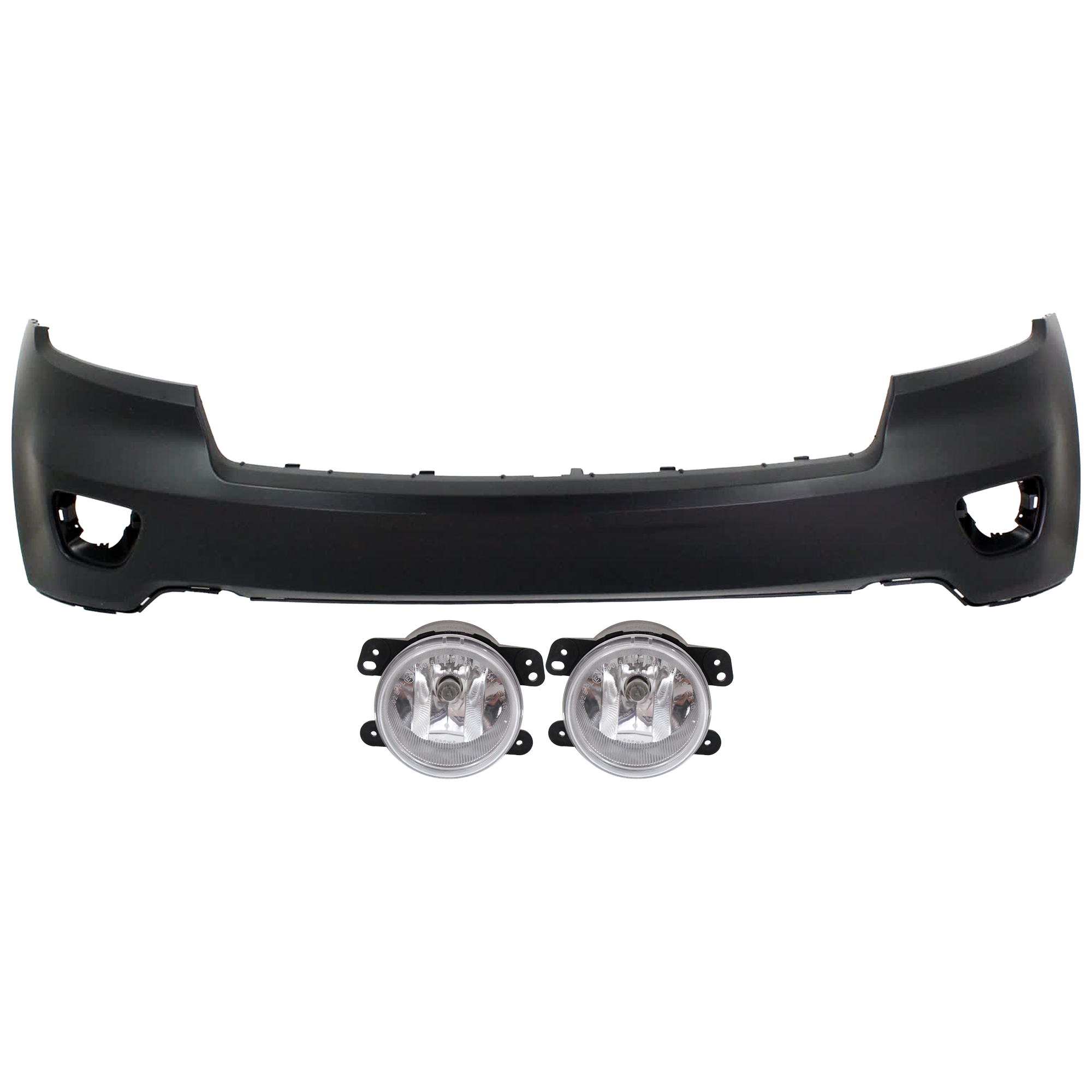 AM GRAND CHEROKEE 11-13 FRONT BUMPER COVER Upper 3 pc Kit Primed w o Headlight Washer Holes w Chrome Trim Laredo Limited Ovedrland Models with Fog Light SKU KIT 073026 RR95 OEM 68078268AB 5182026AA PFM
