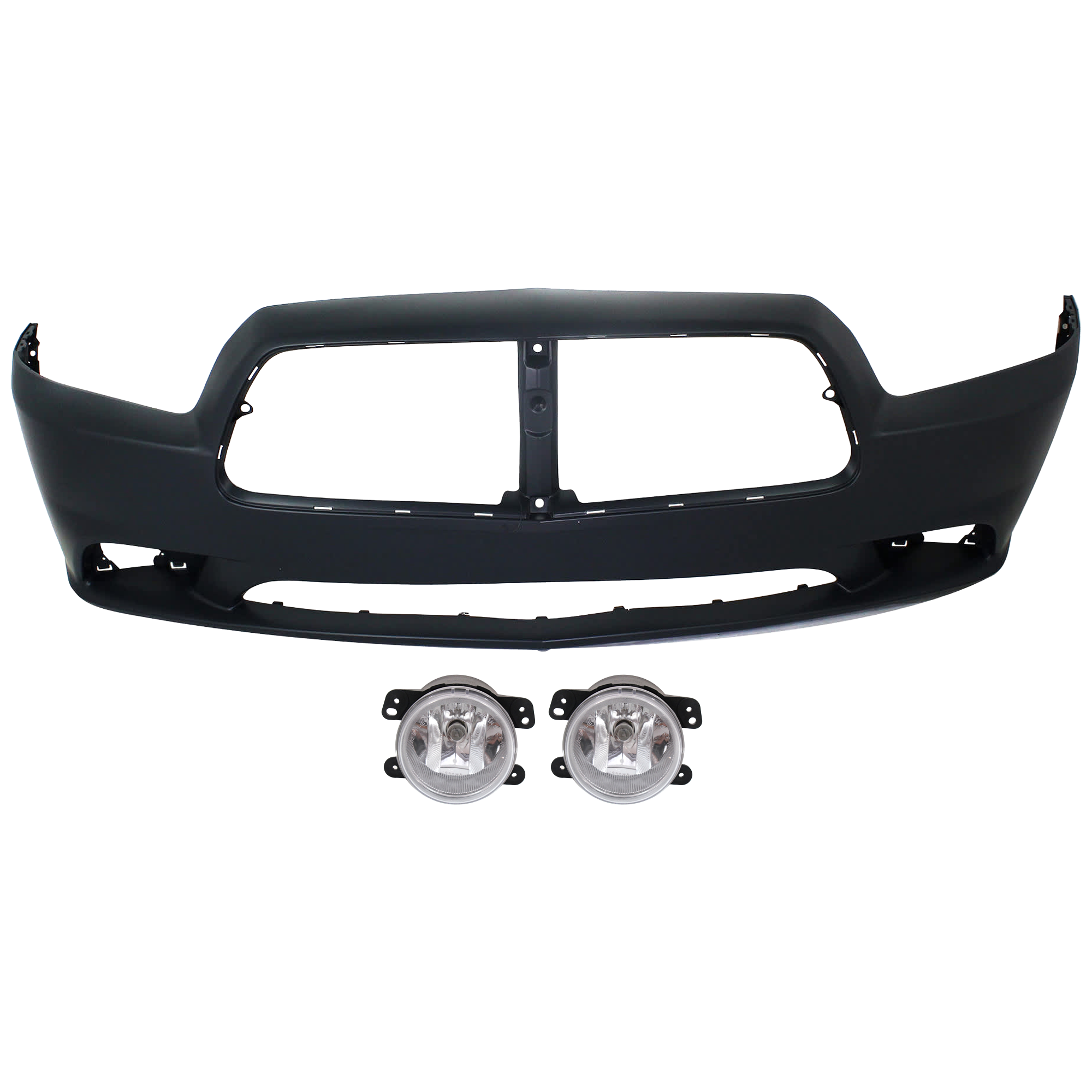 AM CHARGER 11-14 FRONT BUMPER COVER 3 pc Kit Primed w o Adaptive Cruise Control R T SE SXT RT Road Track SXT Plus Models with Fog Light CAPA SKU KIT 073026 RR96 Partslink CH1000992C OEM 5182026AA PFM 68092596AA