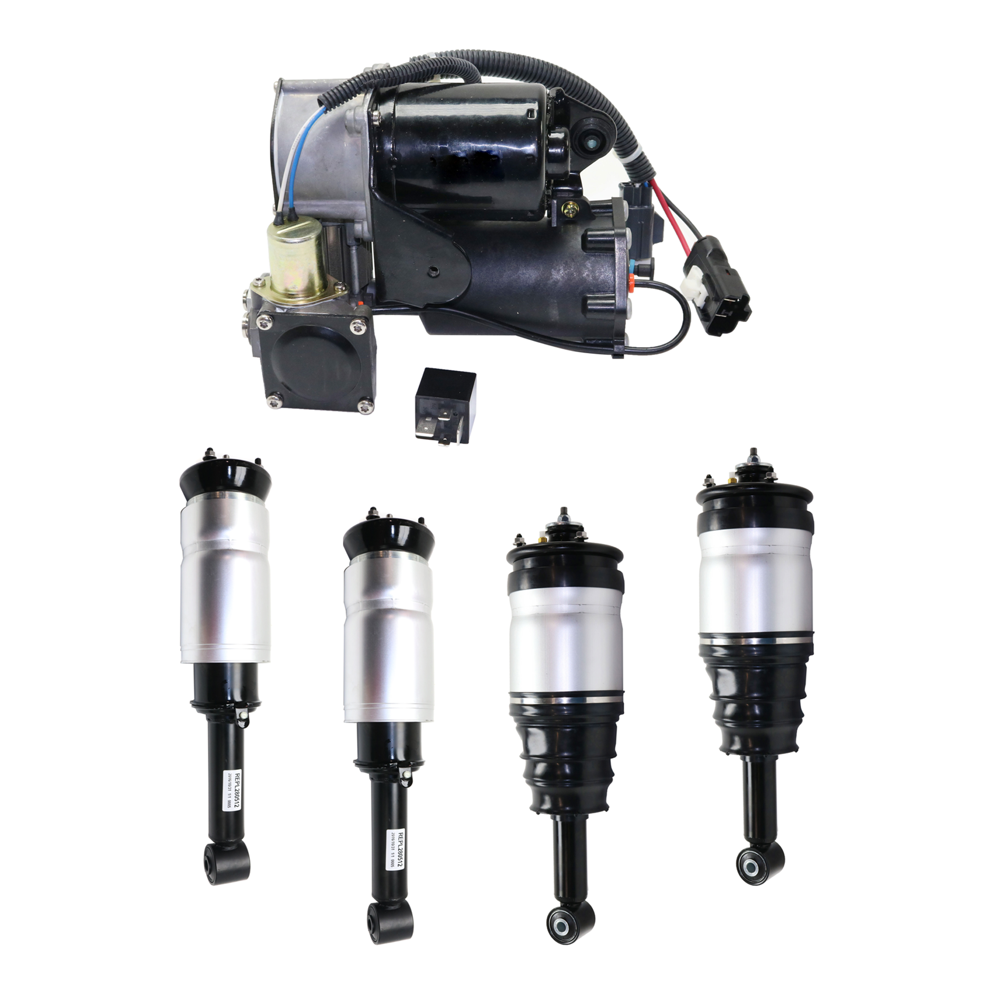 AM RANGE ROVER SPORT 06-13 LR3-07-09 FRONT AND REAR SUSPENSION KIT RH AND LH 5 pc kit with Air Suspension Compressor and Shock Absorber and Strut Assembly SKU KIT 073124-03 OEM LR045251 RPD501090 RPD501110 L