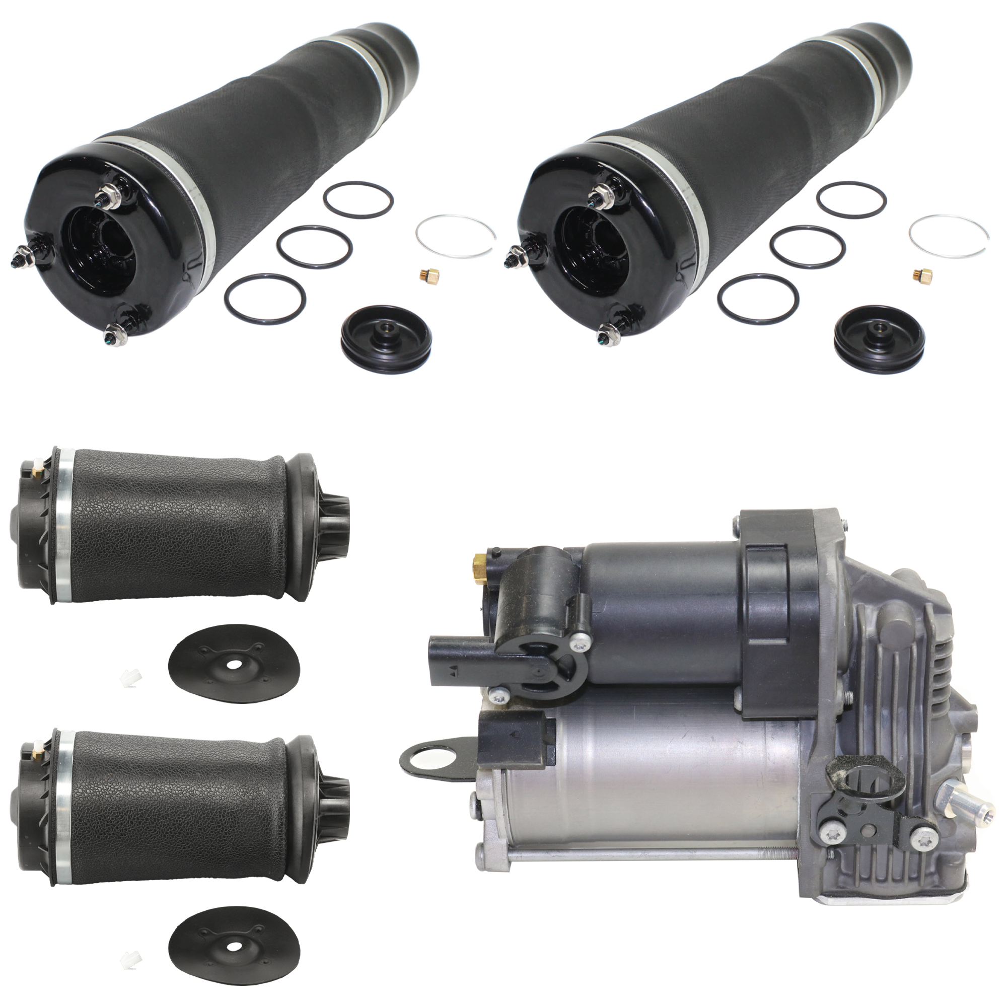 AM ML CLASS 05-15 GL CLASS 07-16 REAR SUSPENSION KIT 5 pc Kit with Air Spring and Air Suspension Compressor SKU KIT 073124-33 OEM 1643201213-1643204313-16432044