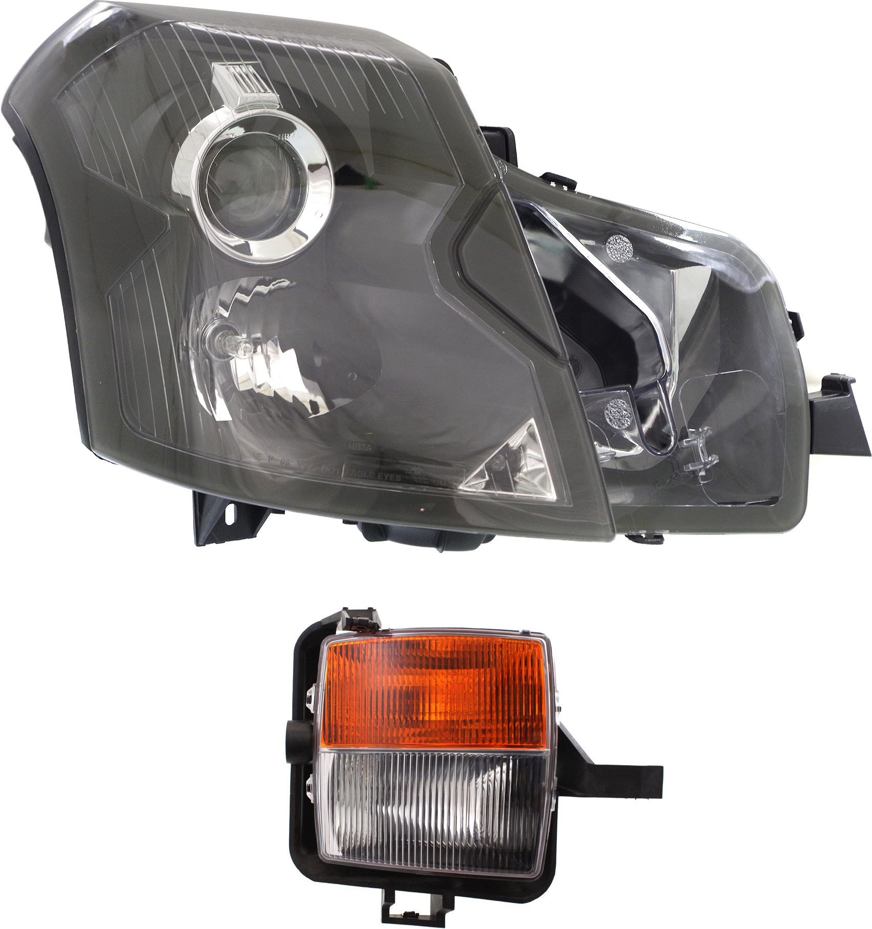 AM CTS 03-07 HEAD LAMP RH Assembly Halogen 2 pc Kit with Fog Light SKU KIT 080117-107 Partslink GM2503242 GM2531126 OEM 15826014-15930688