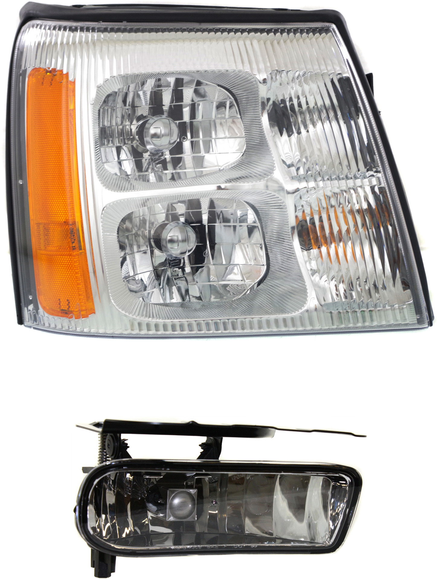 AM ESCALADE 02-02 HEAD LAMP RH with Bulb 2 pc Kit with Fog Light SKU KIT 080117-141 Partslink GM2503232 GM2593138 OEM 15181850-15252039