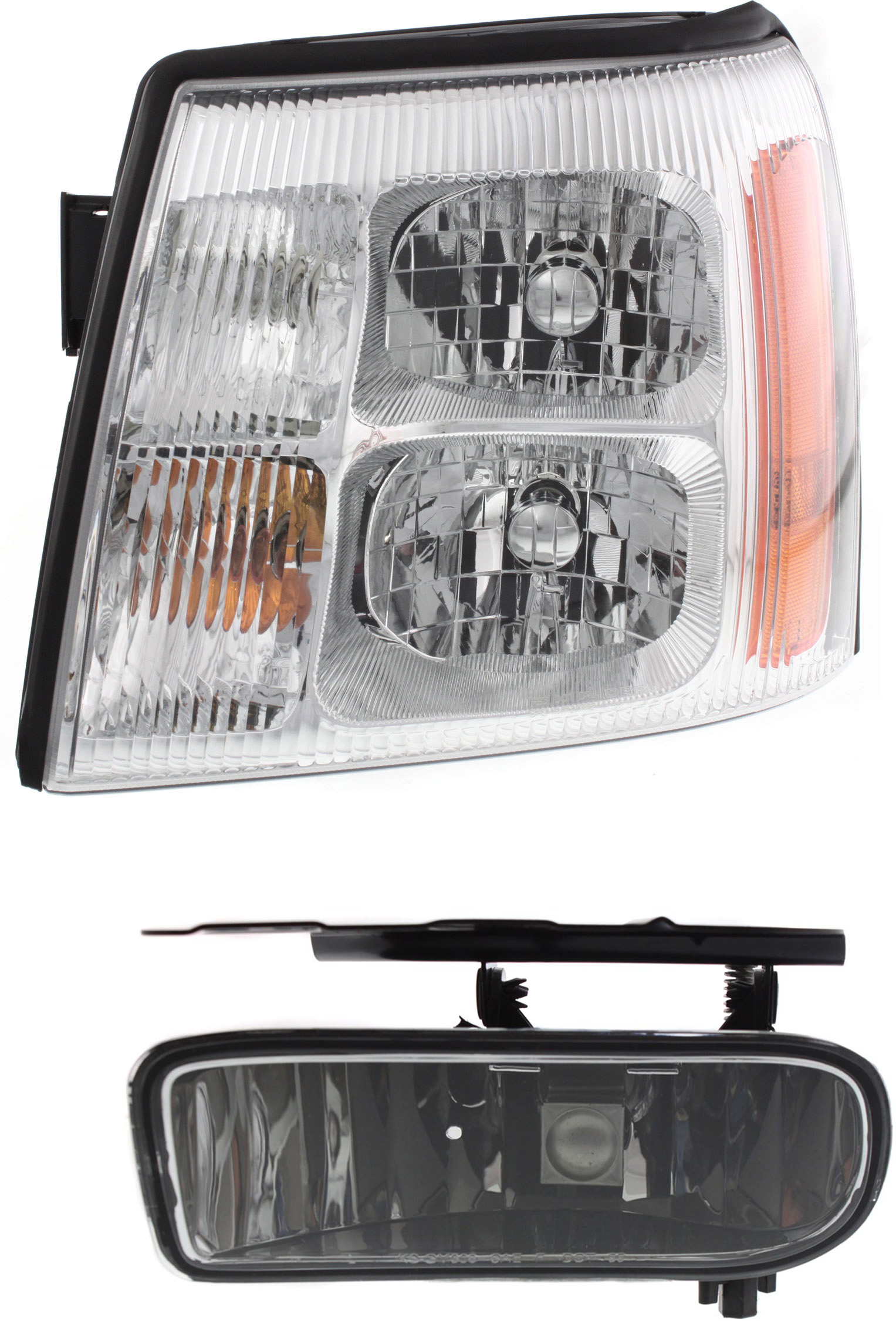 AM ESCALADE ESCALADE EXT 02-02 HEAD LAMP LH Halogen Assembly 2 pc Kit with Fog Light SKU KIT 080117-142 Partslink GM2502232 GM2592138 OEM 15181851-15252038