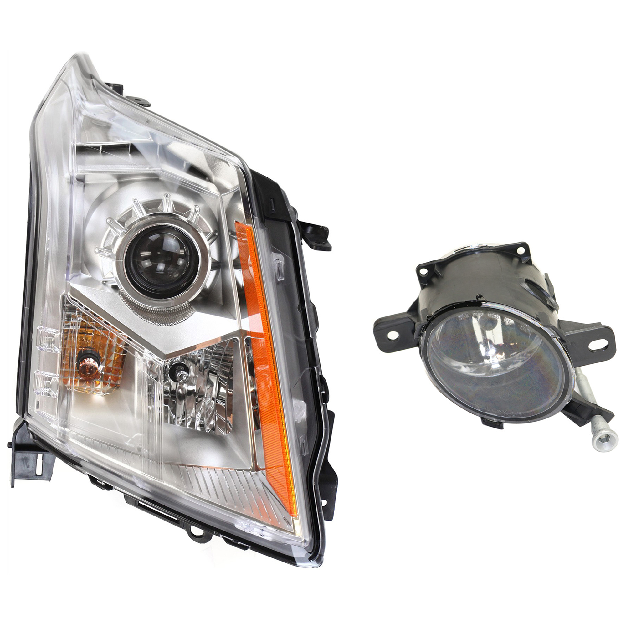 AM SRX 10-13 HEAD LAMP RH 2 pc Kit Assembly Halogen with Fog Light SKU KIT 080117-158 Partslink GM2503345 GM2593301 OEM 22853873-94708774