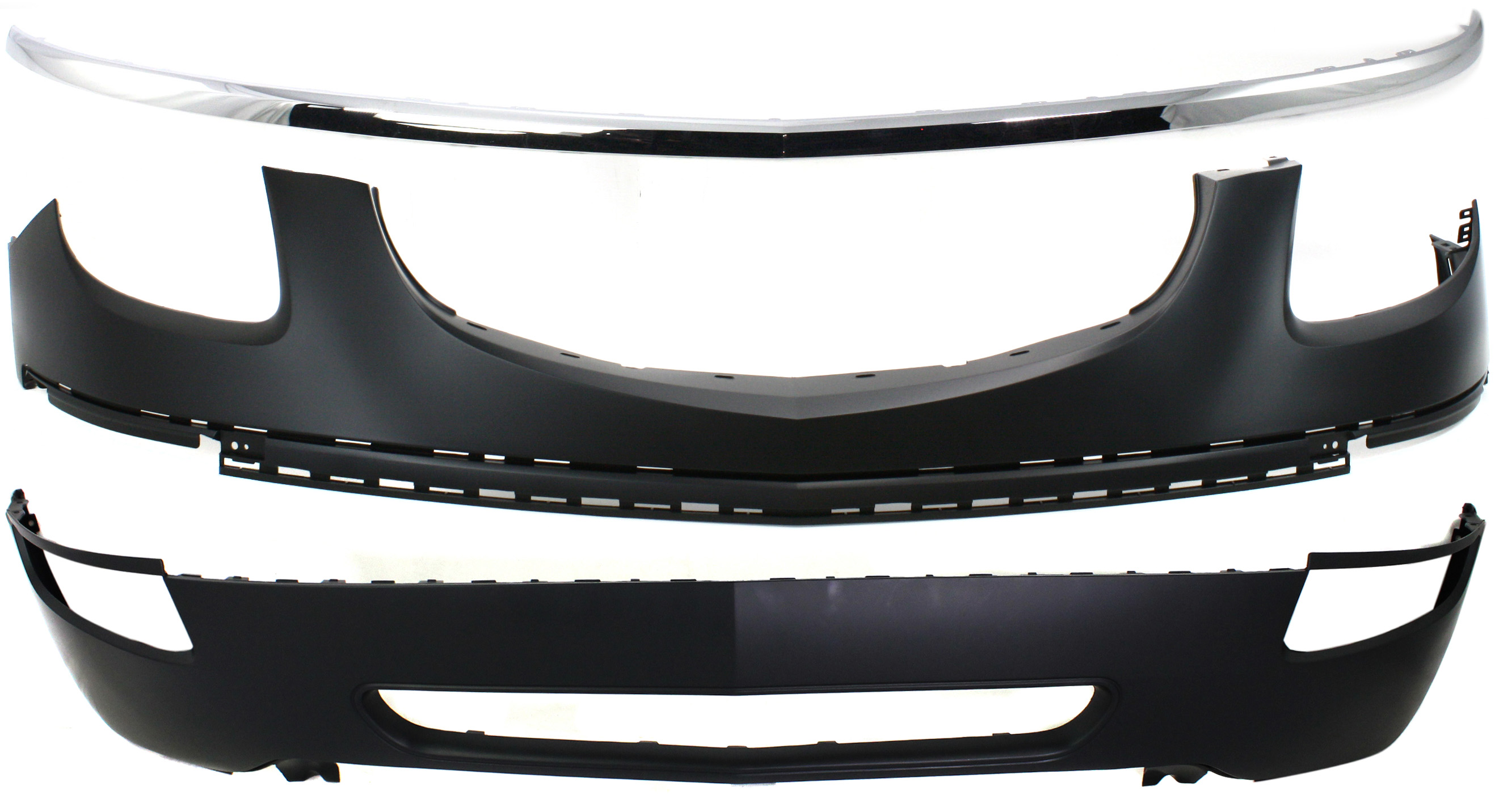 AM ENCLAVE 08-12 FRONT BUMPER COVER Upper and Lower 3 pc kit with Bumper Trim SKU KIT 080117-23 Partslink GM1000853 GM1000895 GM1044114 OEM 15938762-25951068-20779099-259
