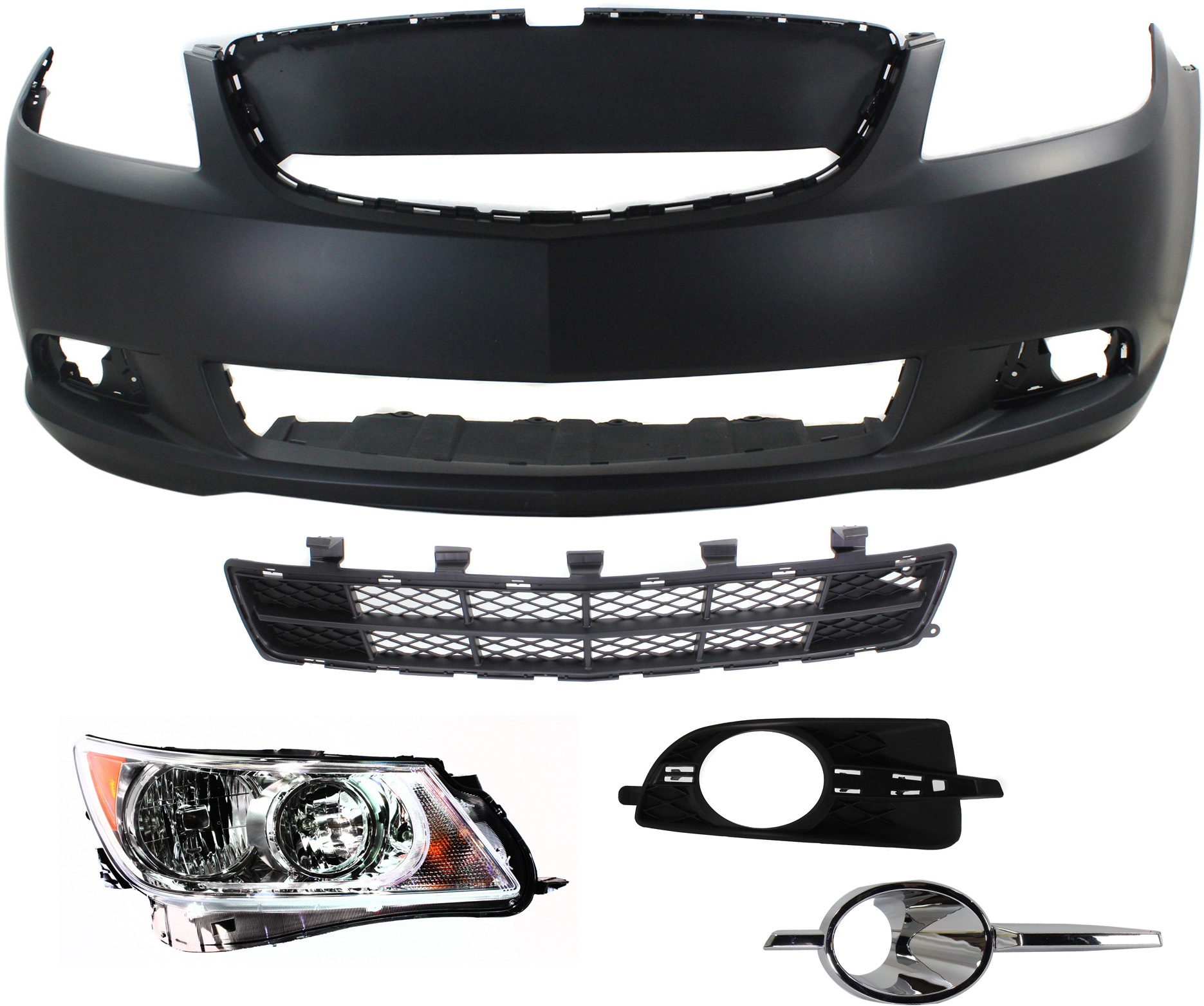 AM ALLURE 10-10 LACROSSE 10-13 HEAD LAMP RH Assembly Halogen 5 pc Kit with Bumper Cover Bumper Grille and Fog Light Trims SKU KIT 080117-76 Partslink GM2503335 GM1000911 GM1036124 GM1039120 GM1039124 OEM 20941382-20979560-20978940-208