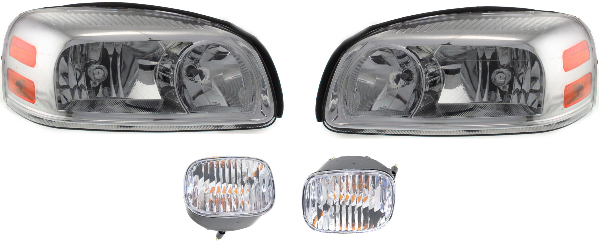 AM MONTANA UPLANDER 05-09 HEAD LAMP RH AND LH Assembly Halogen 4 pc Kit with Turn Signal Lights SKU KIT 080117-86 Partslink GM2503256 GM2502256 GM2562100 GM2563100 OEM 25891661-25891660-15794332-157