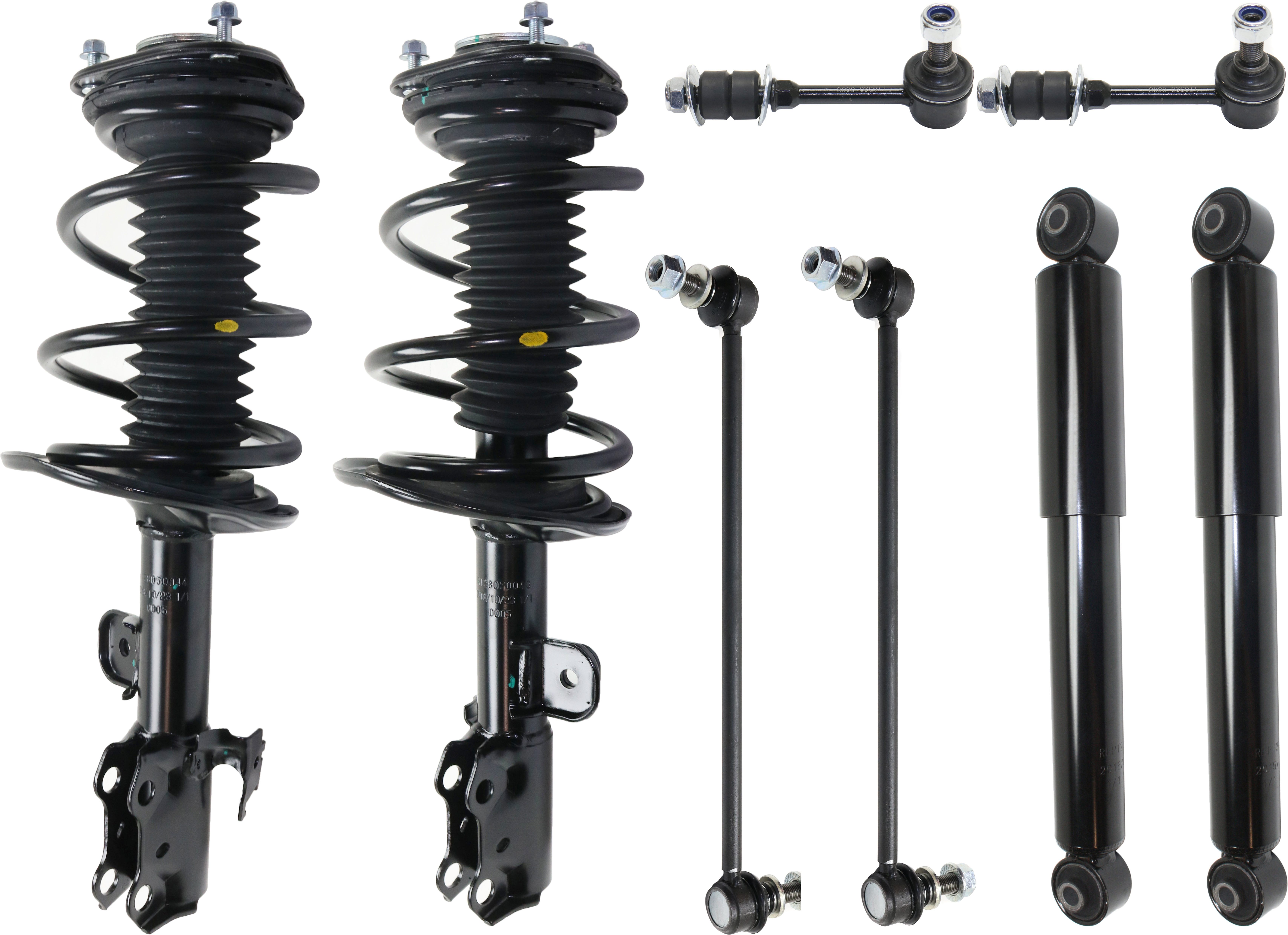 AM RAV4-06-12 FRONT AND REAR SUSPENSION KIT RH AND LH 8 pc kit with Loaded Struts Shock Absorbers and Sway Bar Links SKU KIT 080118-03 OEM 485310R051-272276-811402-81768