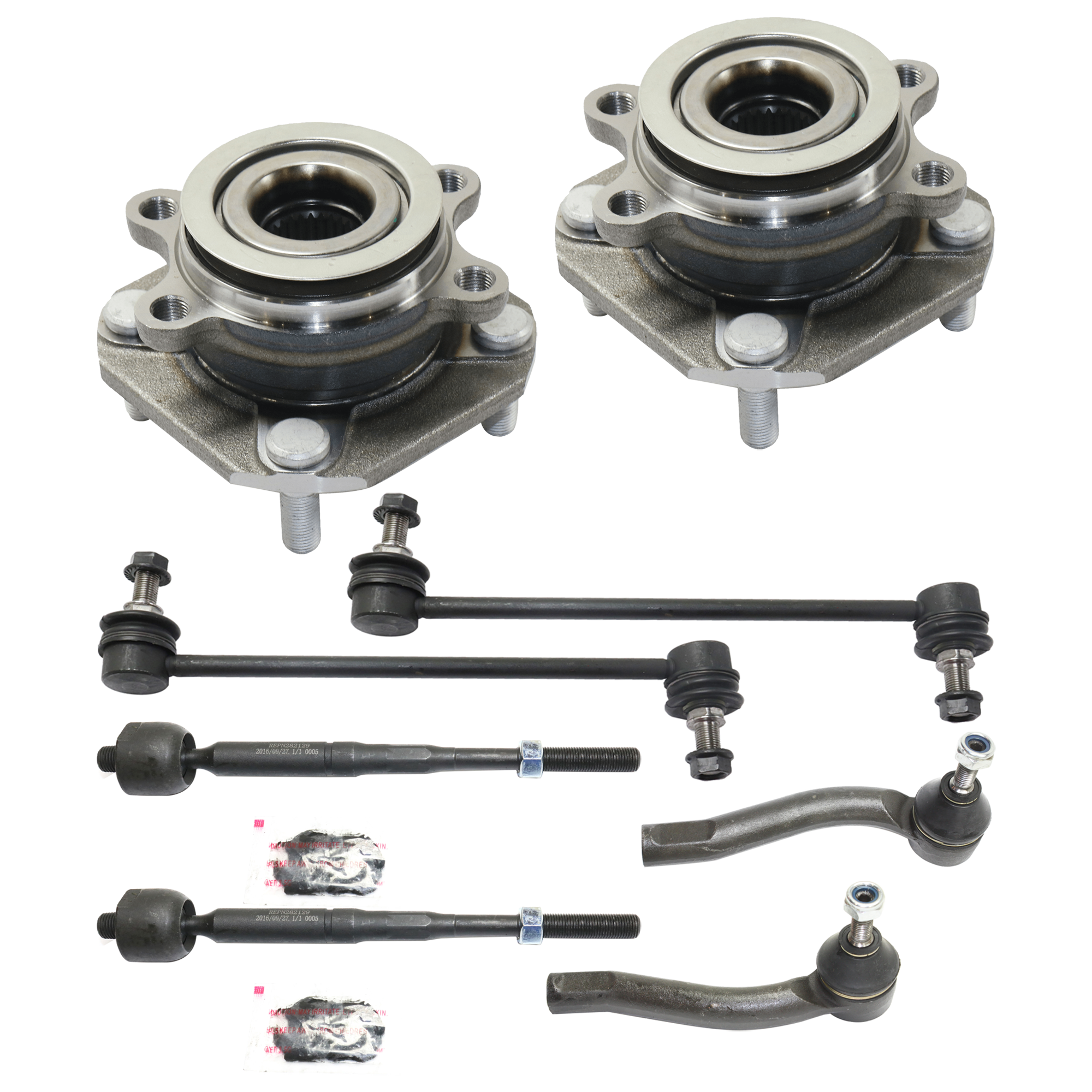 AM SENTRA 07-12 FRONT SUSPENSION KIT RH AND LH 8 pc Kit with Tie Rod End Wheel Hub and Sway Bar Link SKU KIT 080124-13 Partslink NI4522100 OEM 54618ET00A D8640ET00A D8520ET0