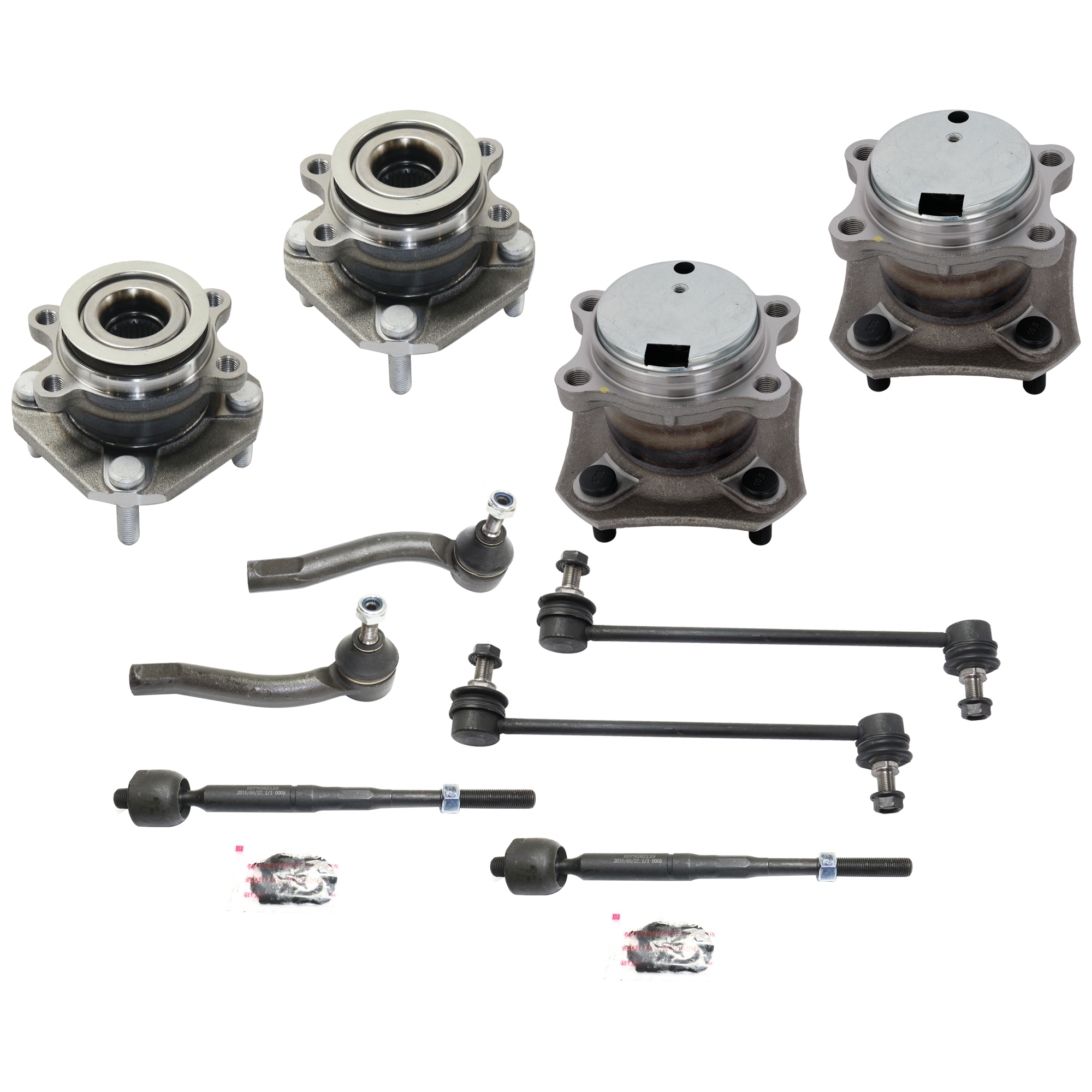 AM SENTRA 07-12 FRONT AND REAR SUSPENSION KIT 10 pc Kit with Tie Rod End Wheel Hub and Sway Bar Link SKU KIT 080124-21 Partslink NI4522100 OEM 54618ET00A D8640ET00A D8520ET0