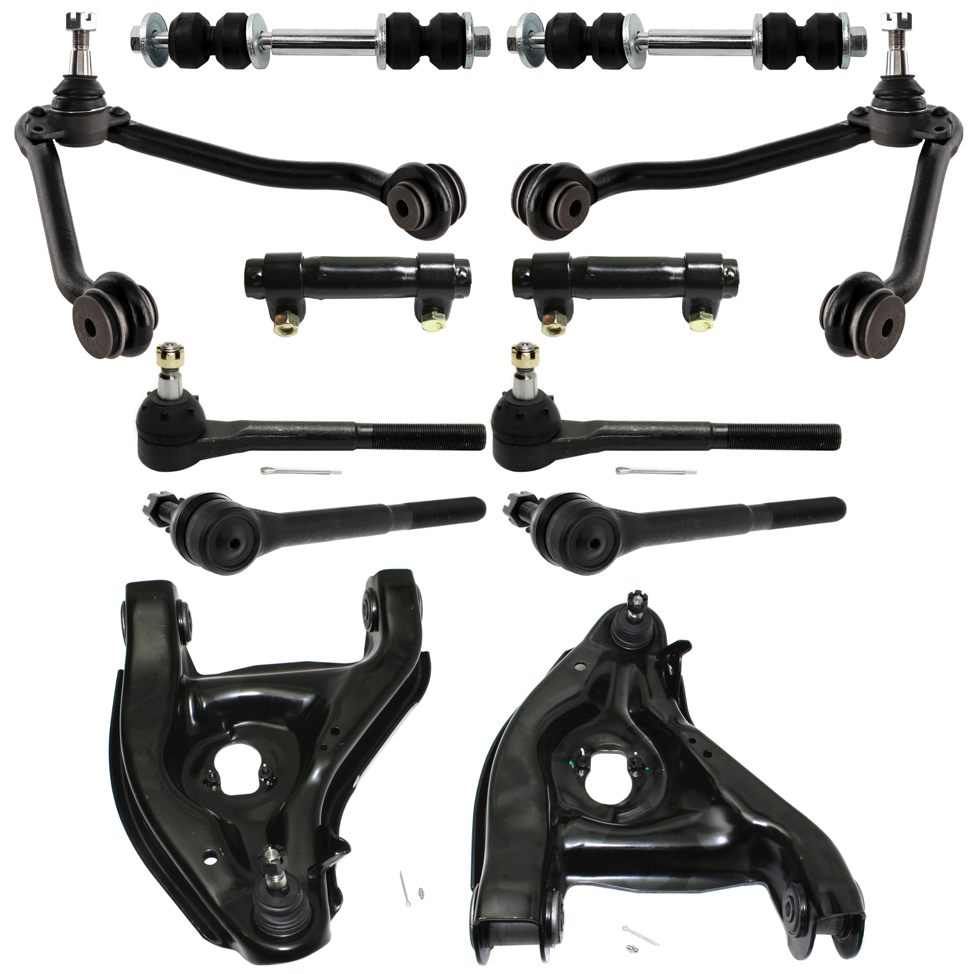 AM C FULLSIZE PICK UP 88-00 FRONT SUSPENSION KIT 12 pc Kit with Control Arm Tie Rod End Sway Bar Link and Tie Rod Adjusting Sleeve SKU KIT 080124-29 OEM 12543998-12543997-15665554